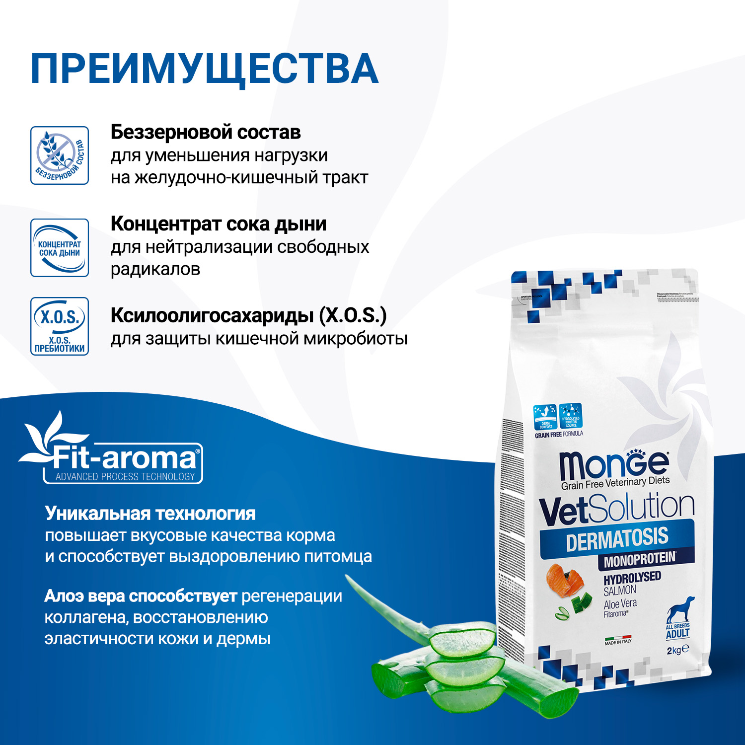Диетический корм Monge VetSolution Dog Dermatosis Дерматозис для собак при заболеваниях кожи 2 кг