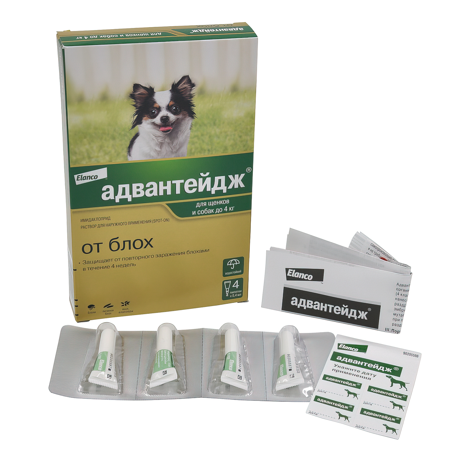 Bayer Адвантейдж 40 капли для собак до 4 кг от блох (4 пипетки х 0,4 мл)