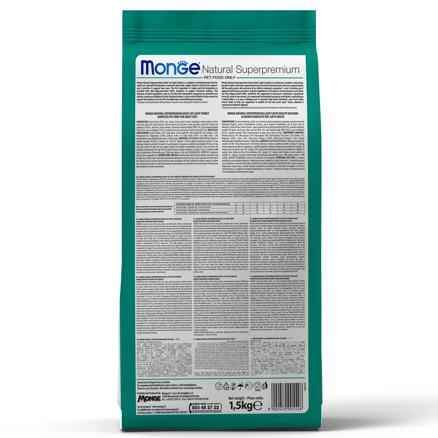 Сухой корм Monge Cat Daily Line Hairball для кошек, для выведения шерсти, из курицы 1,5 кг