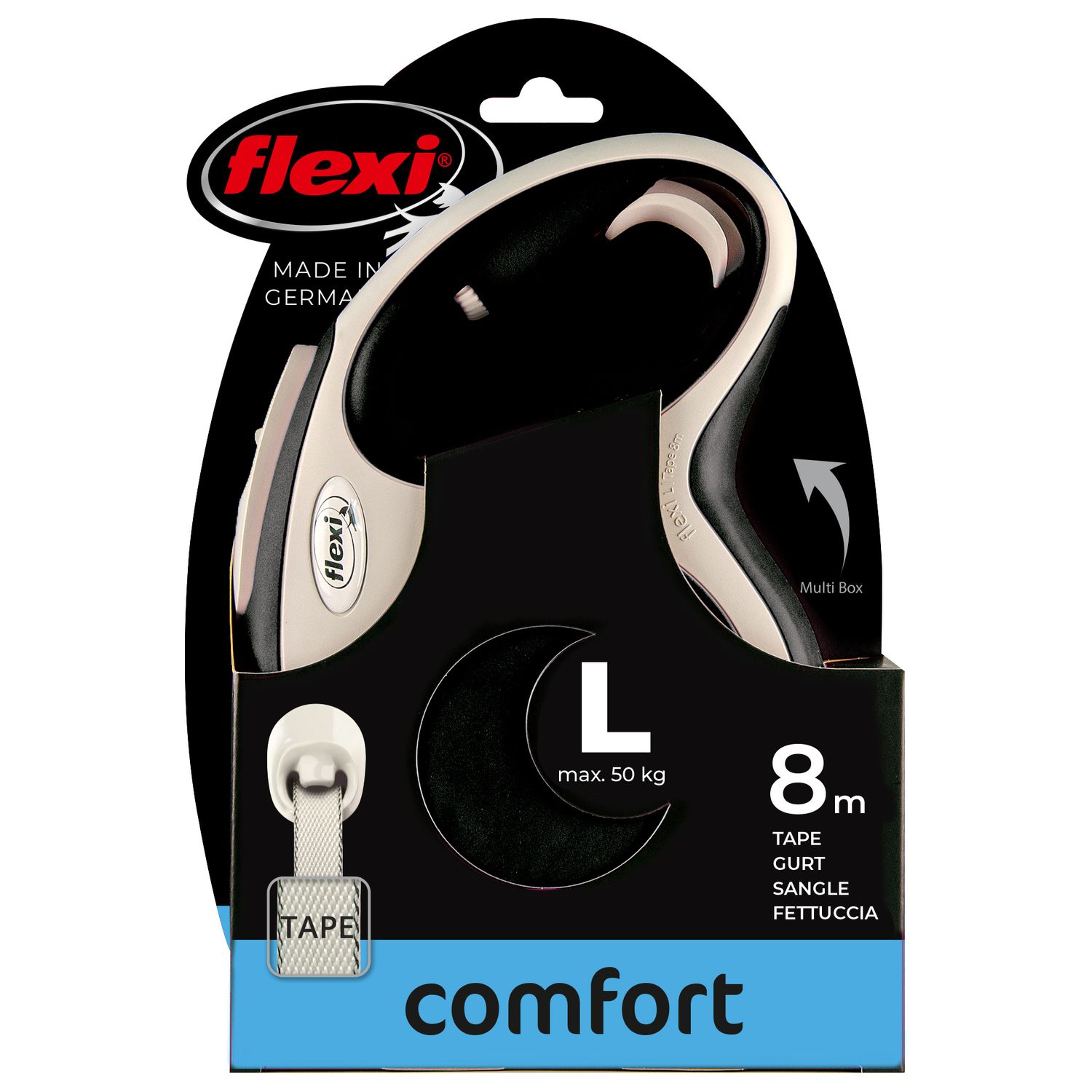 flexi рулетка NEW LINE Comfort L (до 50 кг) лента 8 м серый/черный