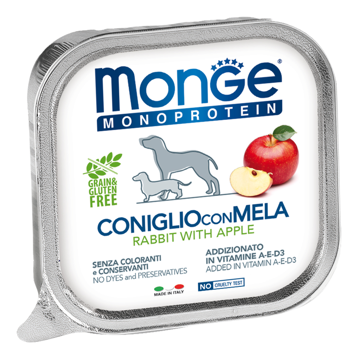 Влажный корм Monge Dog Natural Monoprotein Fruits для собак, паштет из кролика с яблоком, консервы 150 г