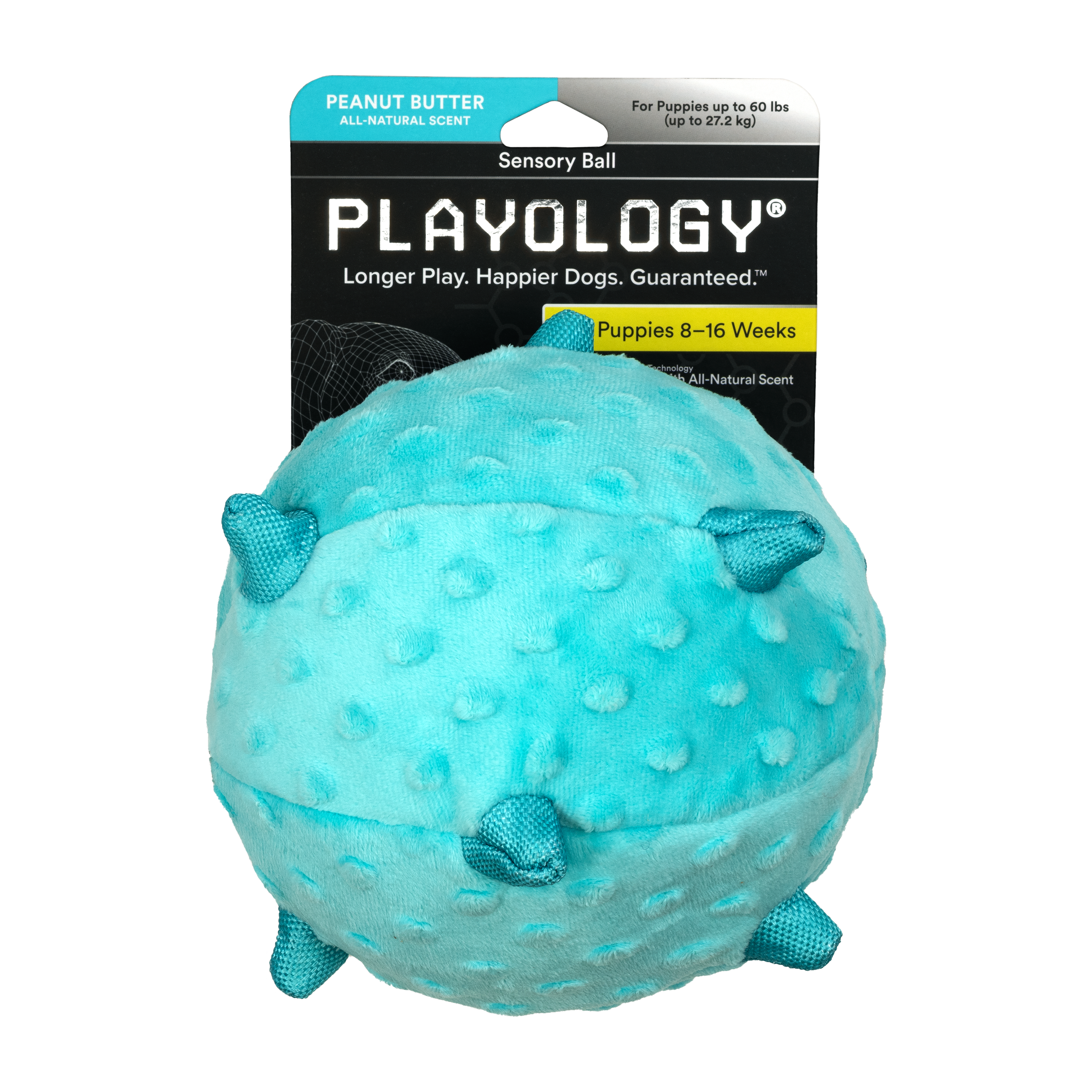 Сенсорный плюшевый мяч Playology PUPPY SENSORY BALL 15 см для щенков средних и крупных пород 8-16 недель с ароматом арахиса, цвет голубой СКИДКА 50%