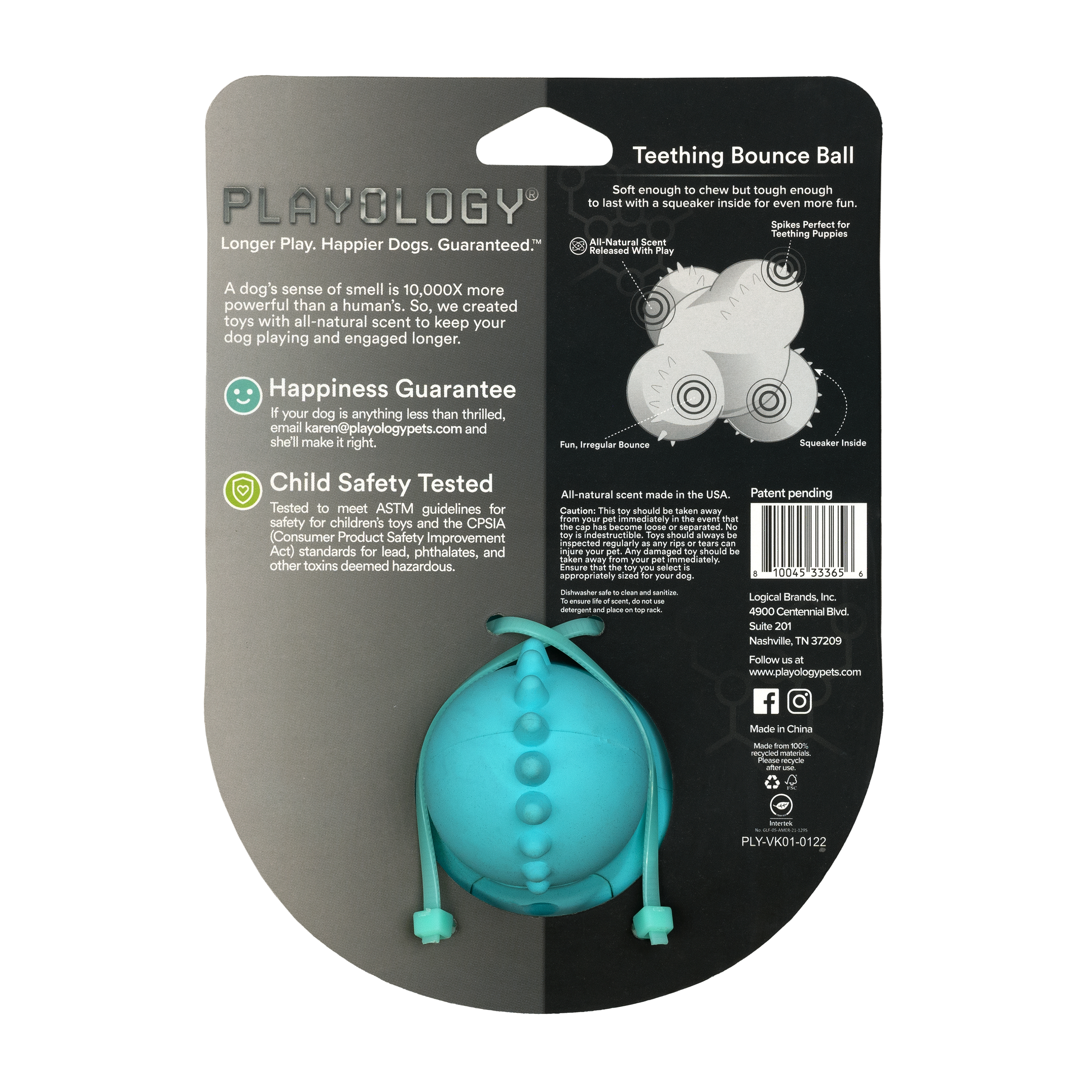 Playology дентальный жевательный тройной мяч  SQUEAKY BOUNCE BALL для щенков 4-8 месяцев с ароматом арахиса, цвет голубой СКИДКА 50%