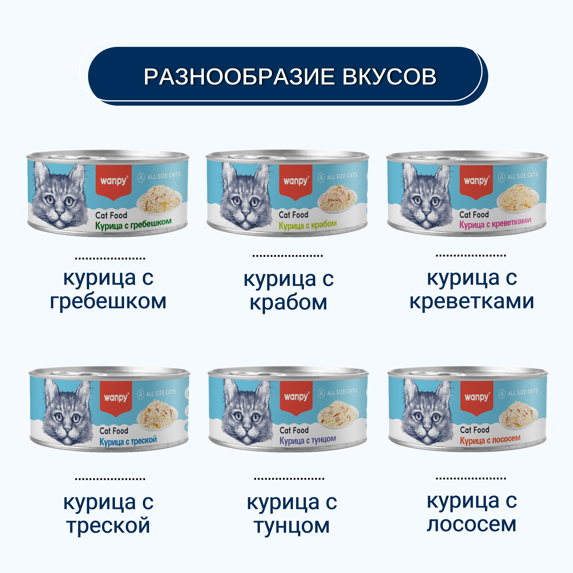 Wanpy Cat Консервы для кошек "Курица с треской" 95 г