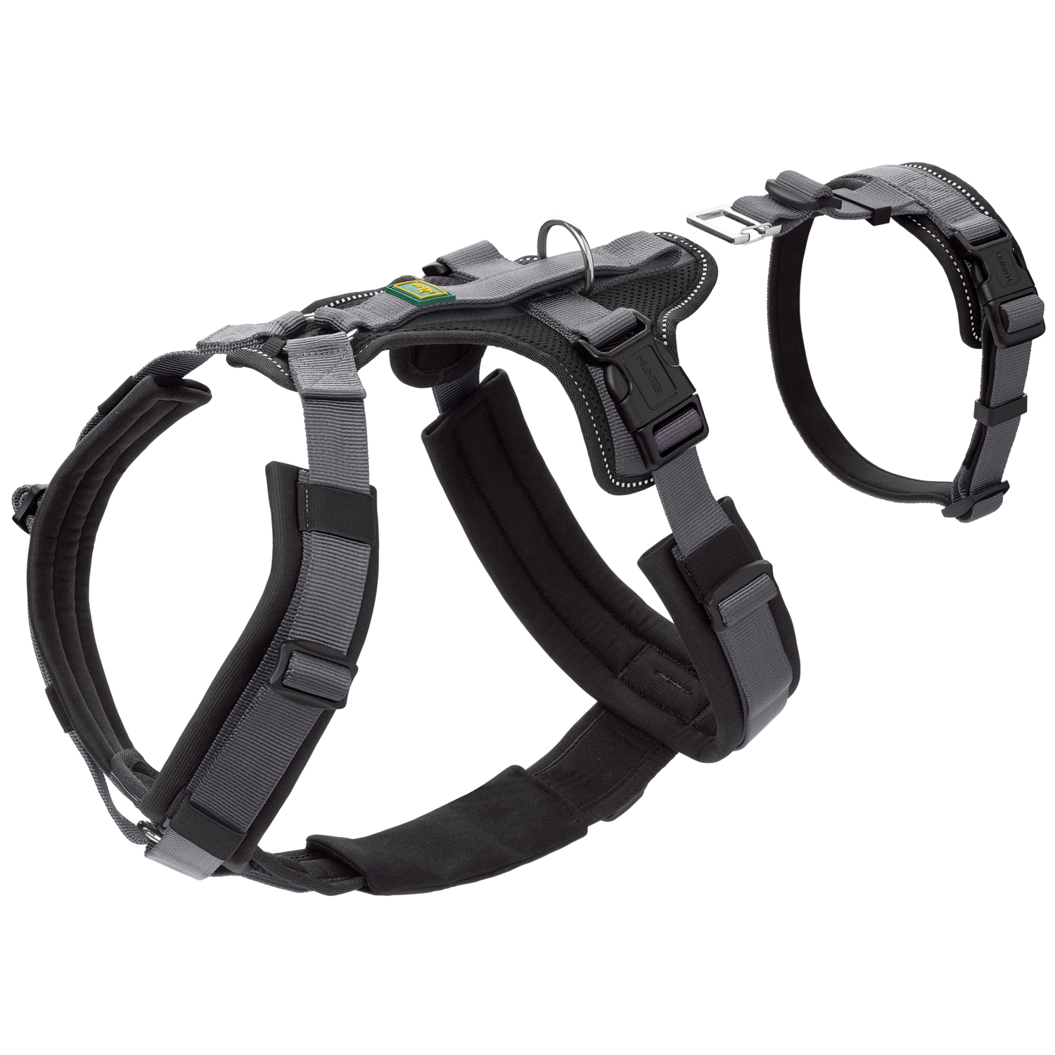 Hunter шлейка для собак Safety Maldon S-M (46-82 / 47-69 / 2 см) с ручкой, нейлон, черный/серый СКИДКА 50%