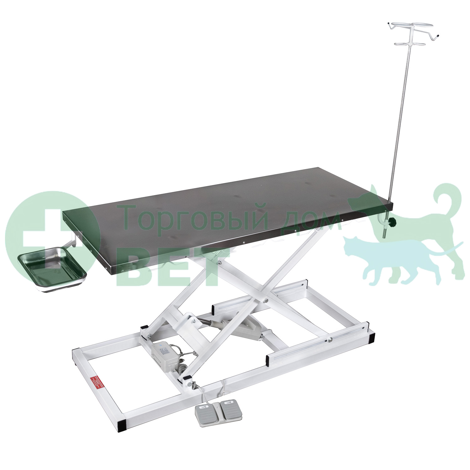 ТД ВЕТ Стол ветеринарный с подогревом VETBOT-72.1500 без слива, со штативом, электропривод, 1500x600x(280- 1050)h мм (каркас белый, пульт ножной 1п)