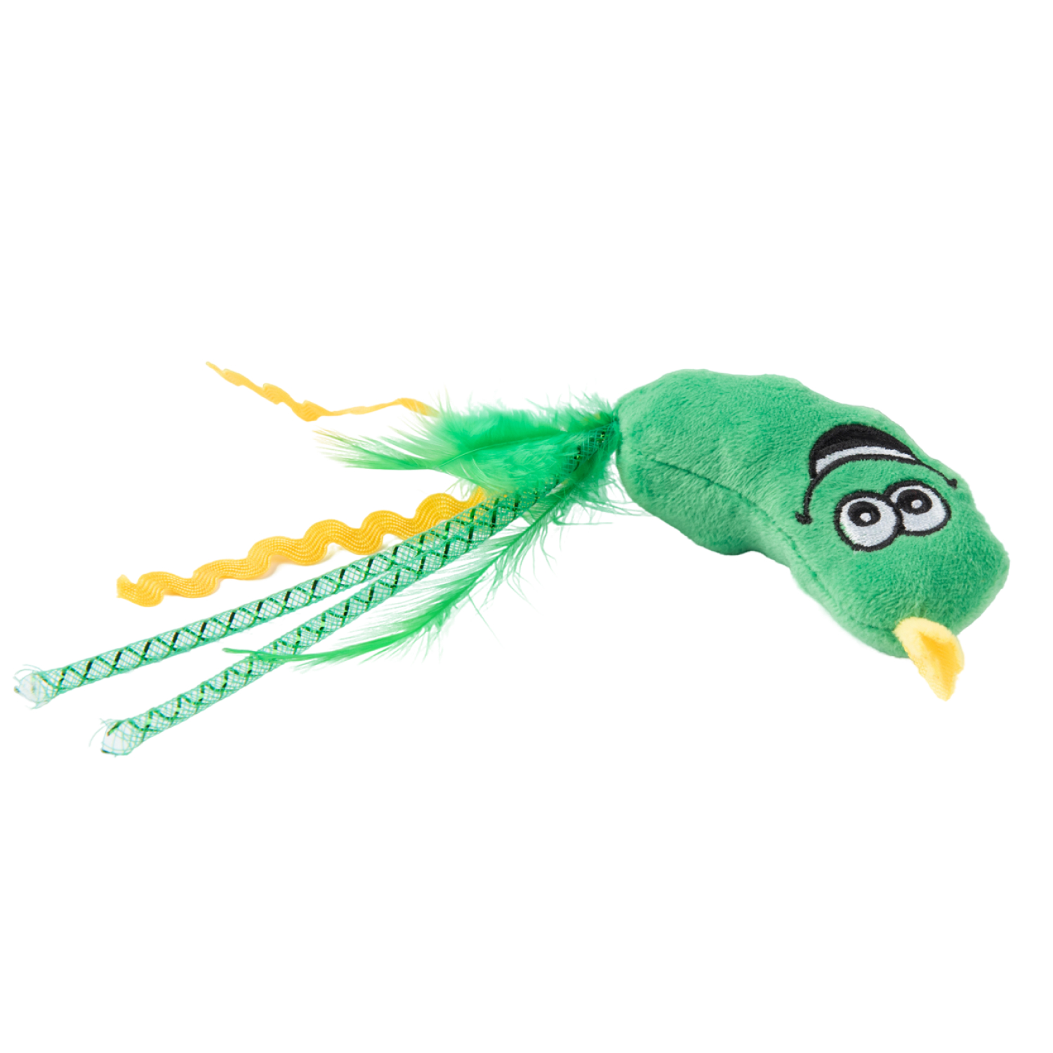 Игрушка Mr.Kranch для кошек Огурчик плюшевая с кошачьей мятой и перышками 17 см зеленая