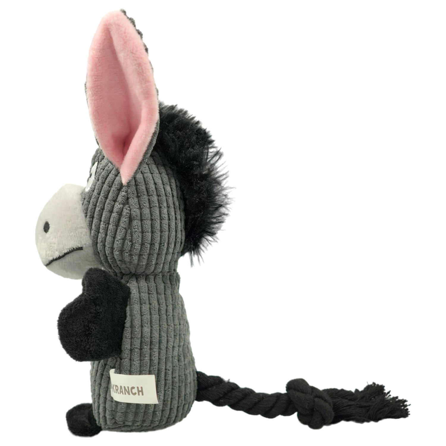 Игрушка Mr.Kranch для собак Ослик плюшевая с канатиками пищалкой и карманом под лакомство 21 см серая