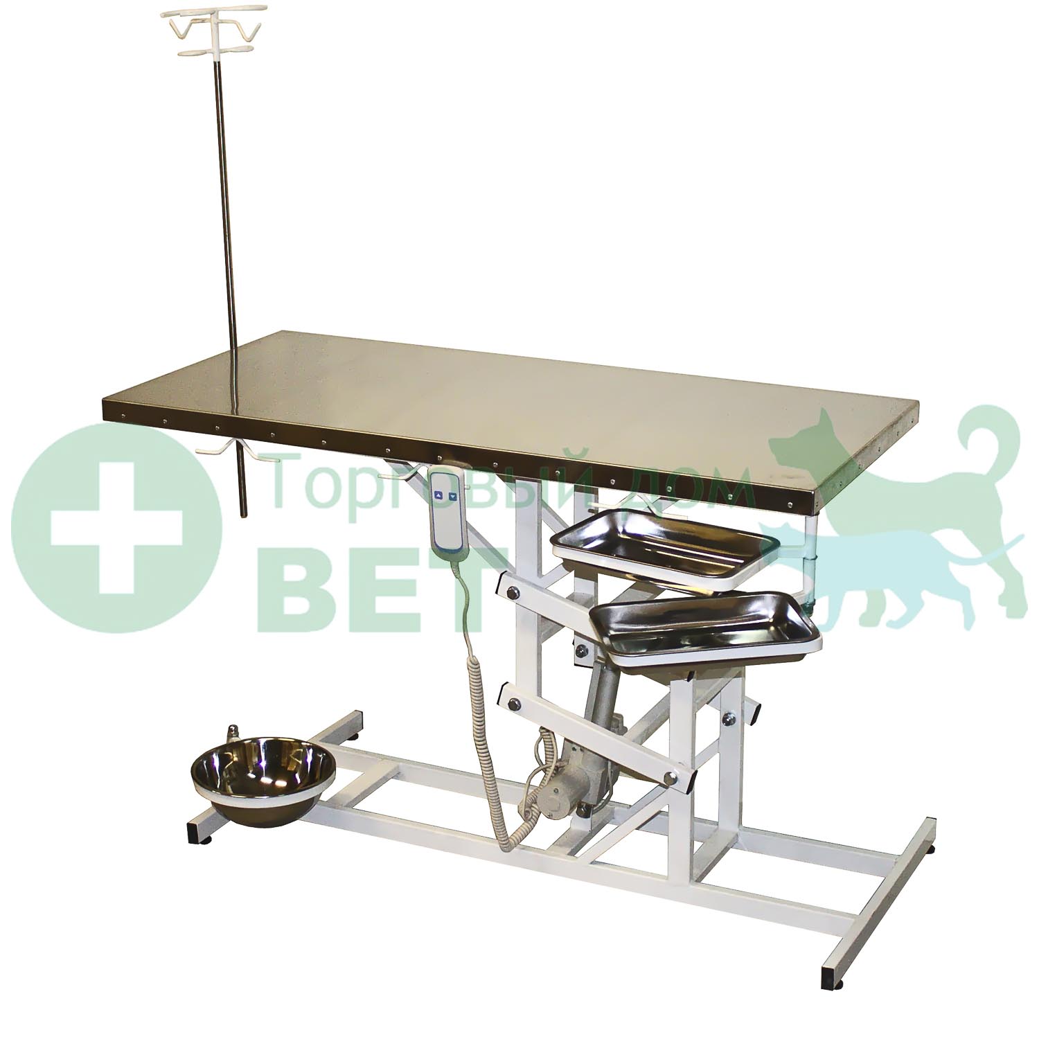 ТД ВЕТ Стол ветеринарный универсальный СВУ-10 с электроприводом, 1300x600x(760-990)h, каркас белый, пульт ручной