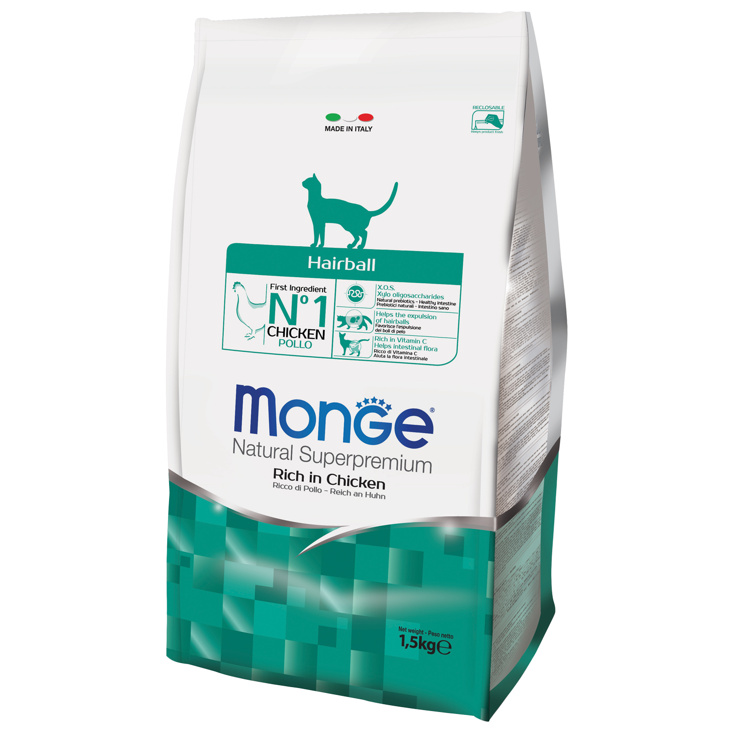 Сухой корм Monge Cat Daily Line Hairball для кошек, для выведения шерсти, из курицы 1,5 кг
