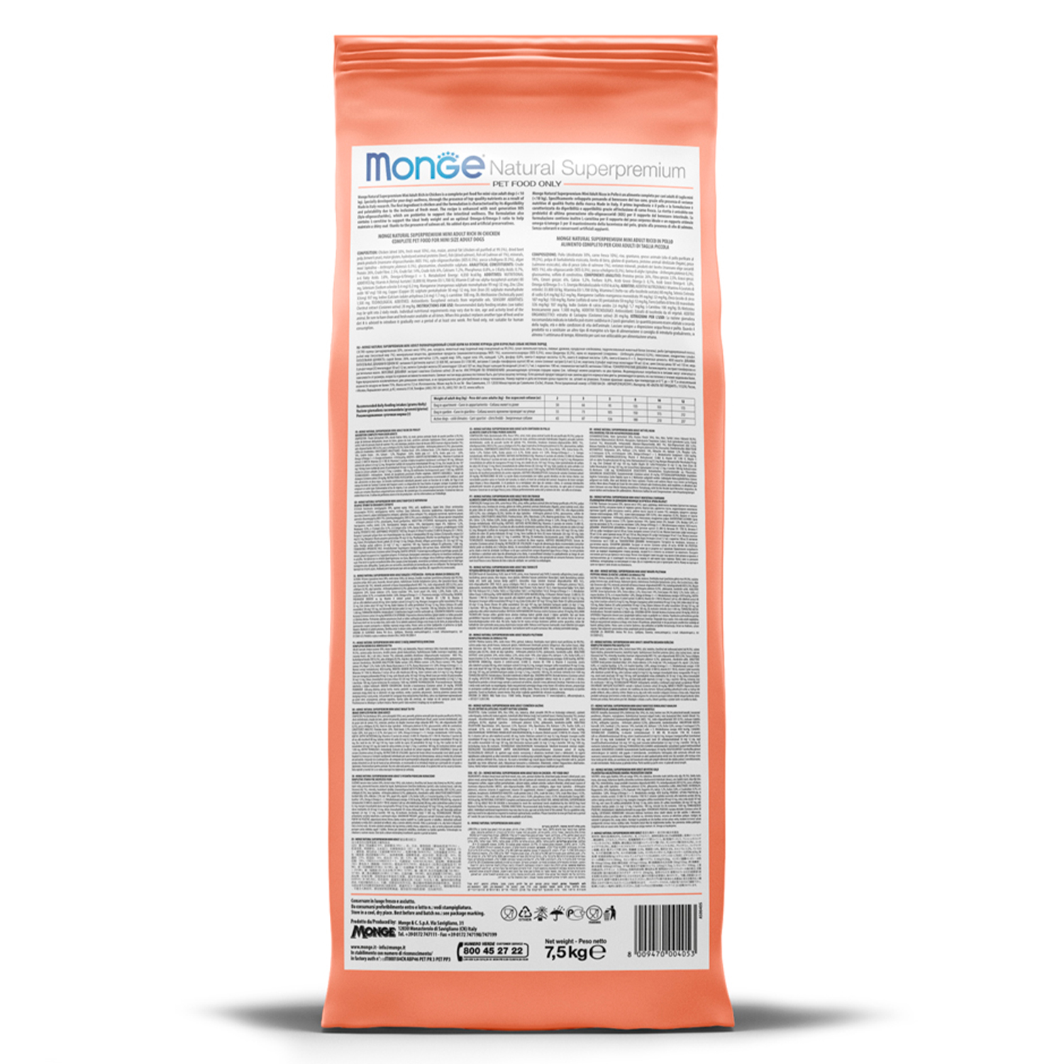 Сухой корм Monge Dog Speciality Line Monoprotein для щенков мелких пород, из лосося с рисом 7,5 кг