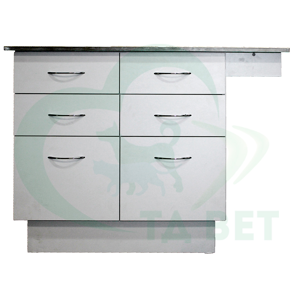 ТД ВЕТ Стол смотровой 22.02 с ящиками, вывод столешницы справа, нерж. сталь, 1200х580х867h