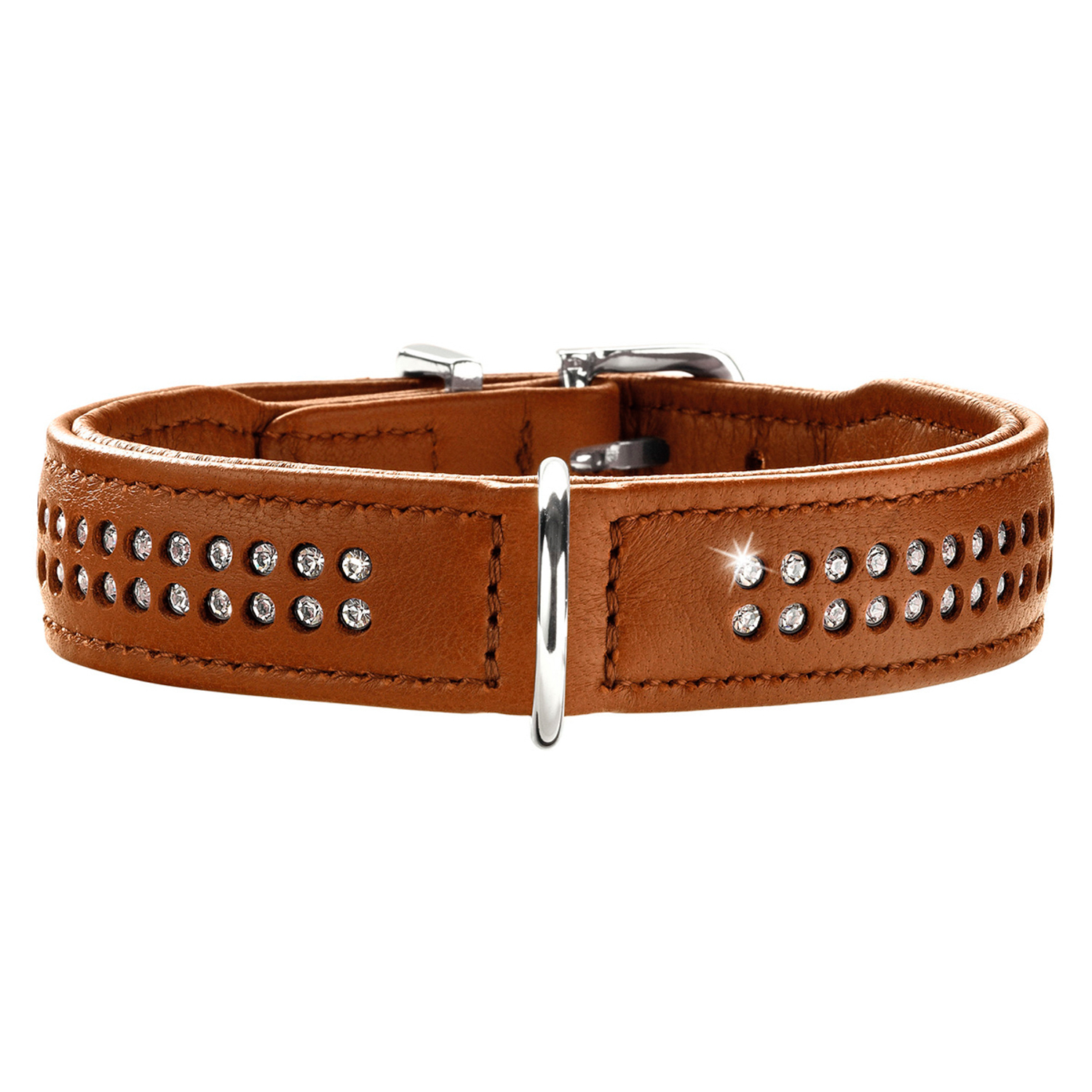 Hunter ошейник для собак Diamond Elk Petit 37 (30-34 см) кожа, 2 ряда страз коньяк СКИДКА 50%
