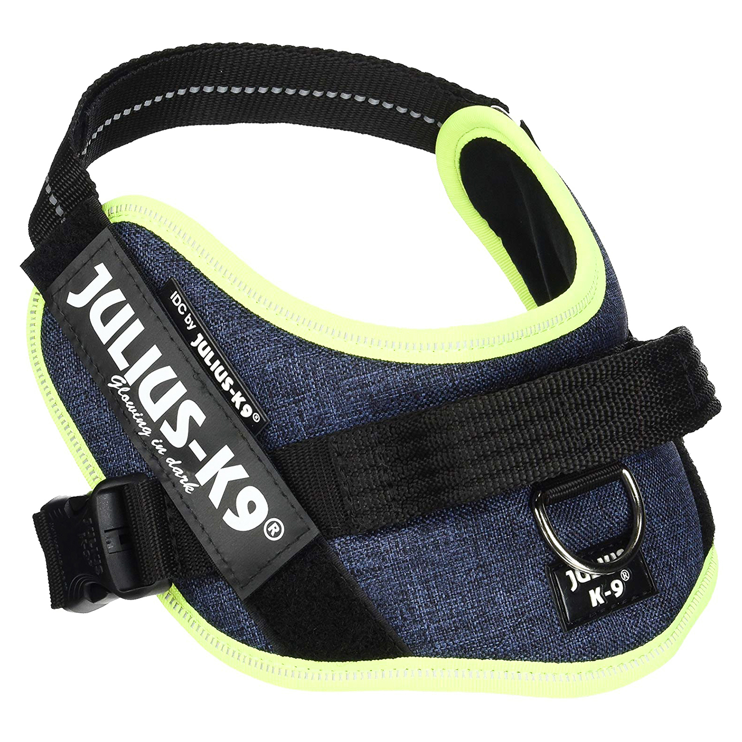 JULIUS-K9 шлейка для собак IDC®-Powerharness XS/Mini-Mini (40-53см/ 4-7кг), джинса-зеленый неон СКИДКА 50%