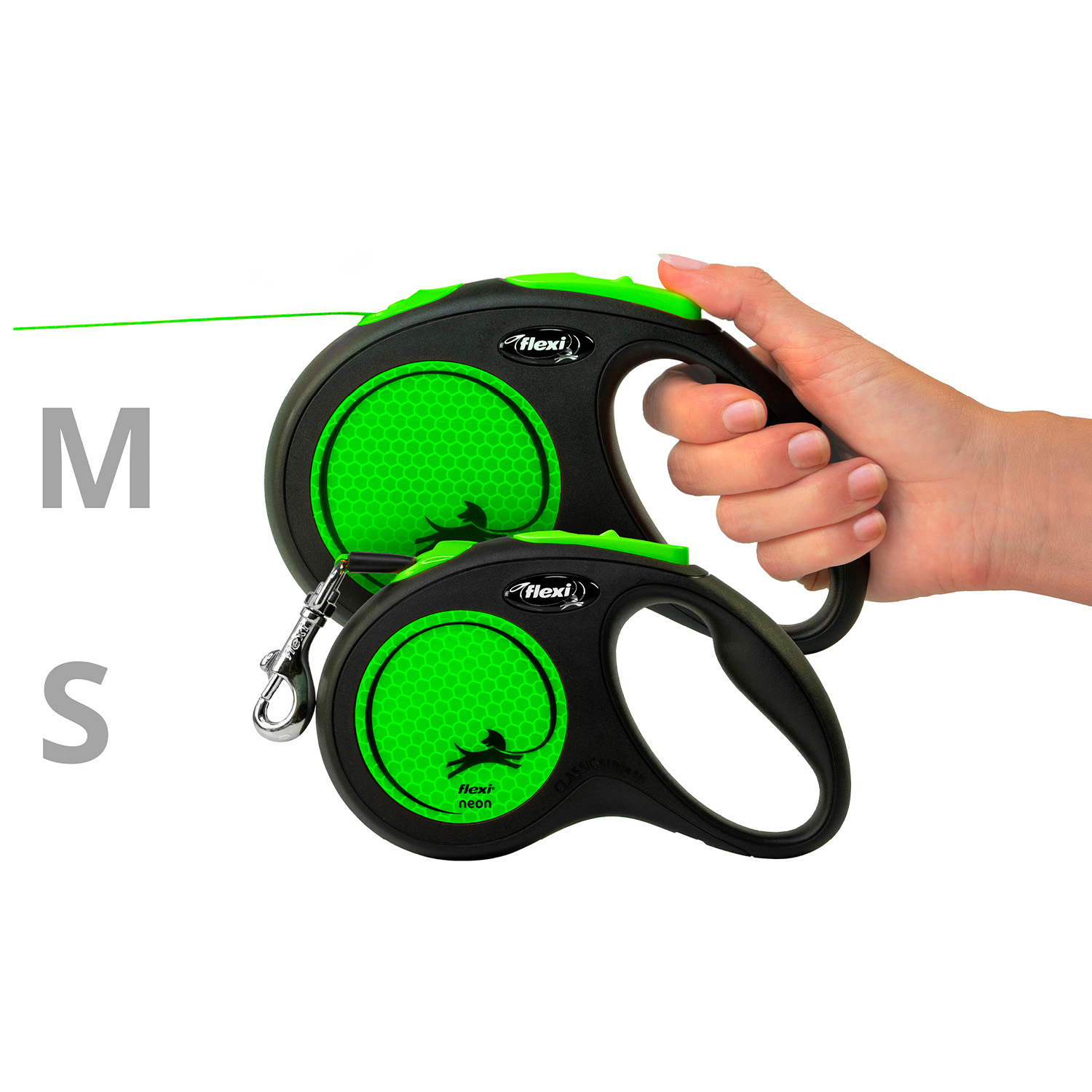 flexi рулетка Neon New M (до 25 кг) лента 5 м, светоотражающая, зеленый неон
