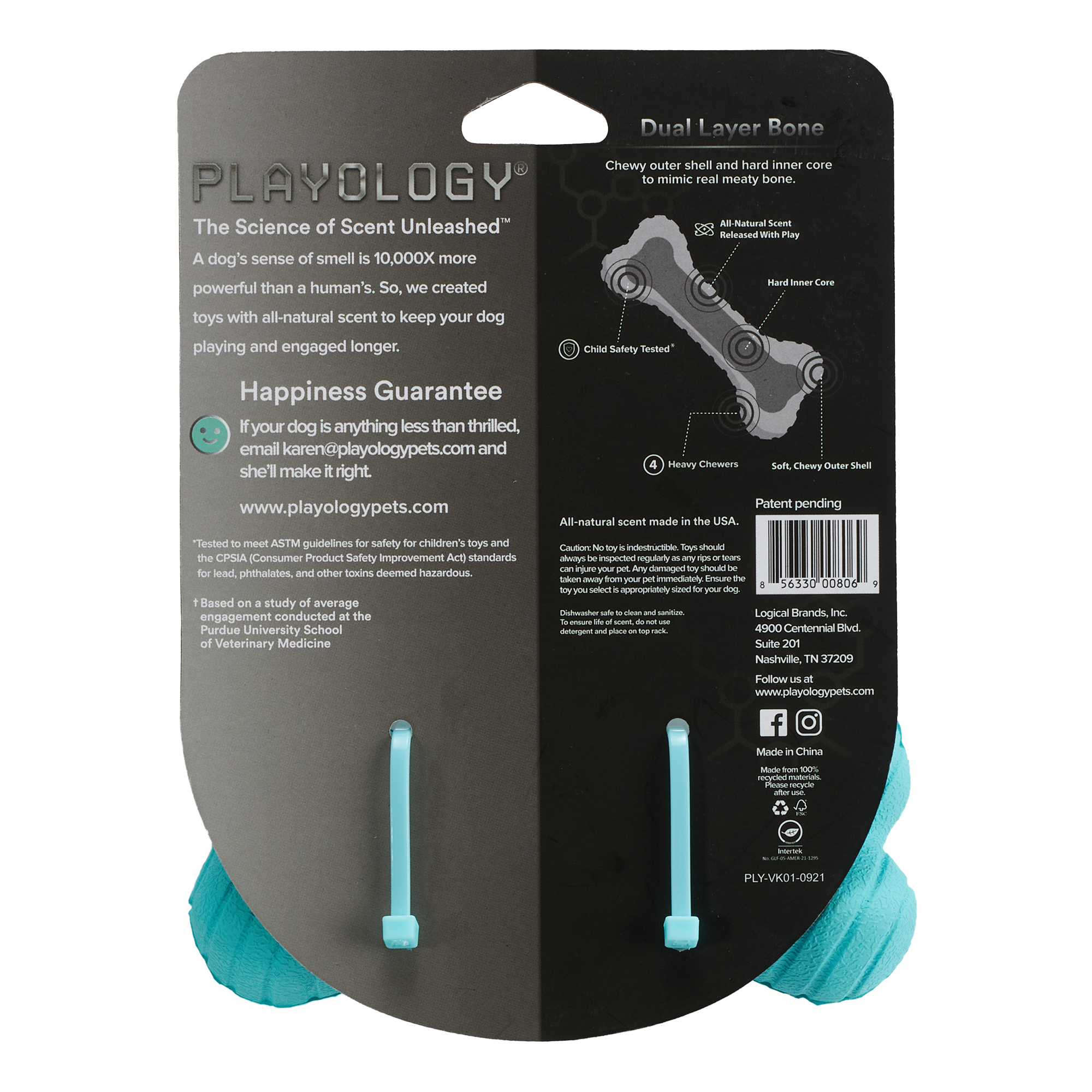 Playology двухслойная жевательная косточка DUAL LAYER BONE для собак средних и крупных пород с ароматом арахиса, большая, цвет голубой СКИДКА 50%