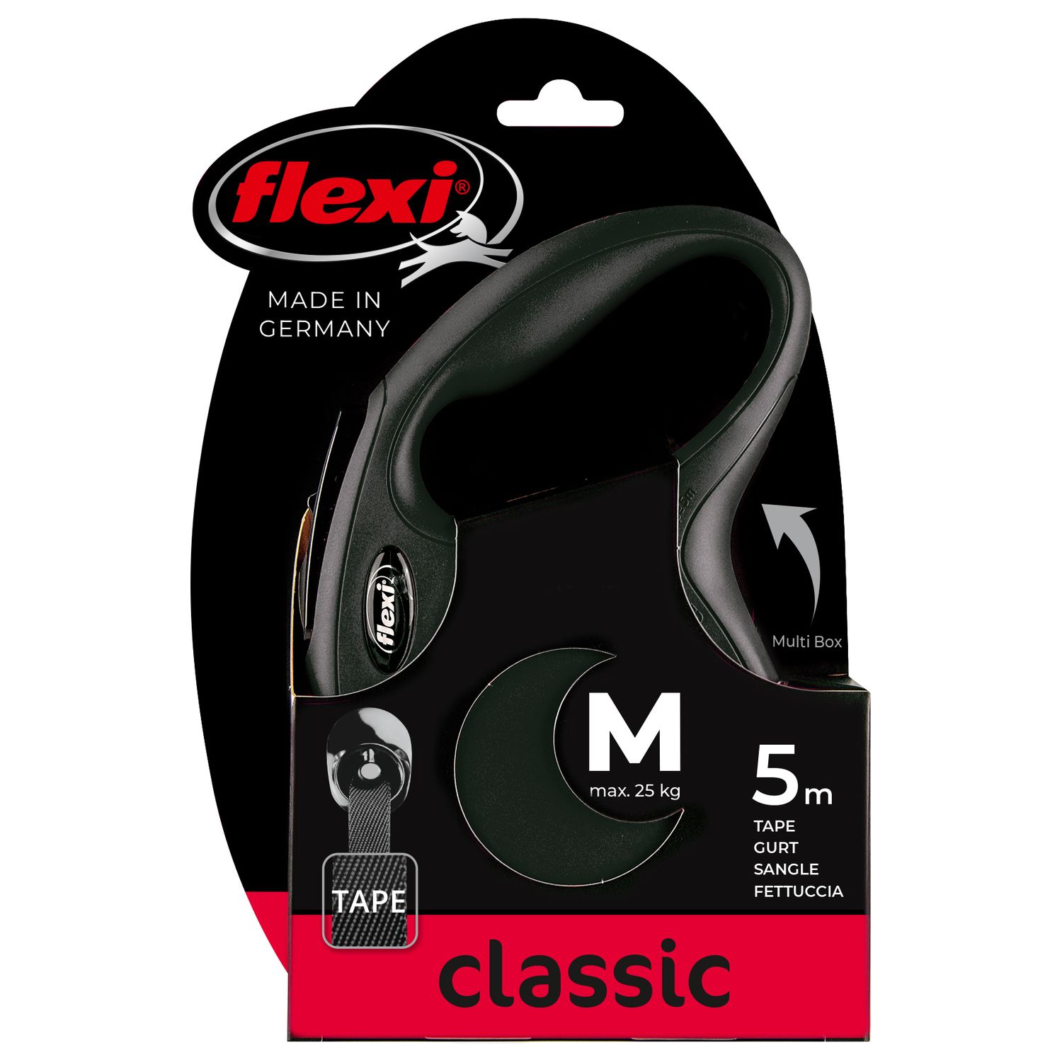 flexi рулетка New Classic M (до 25 кг) 5 м лента черная