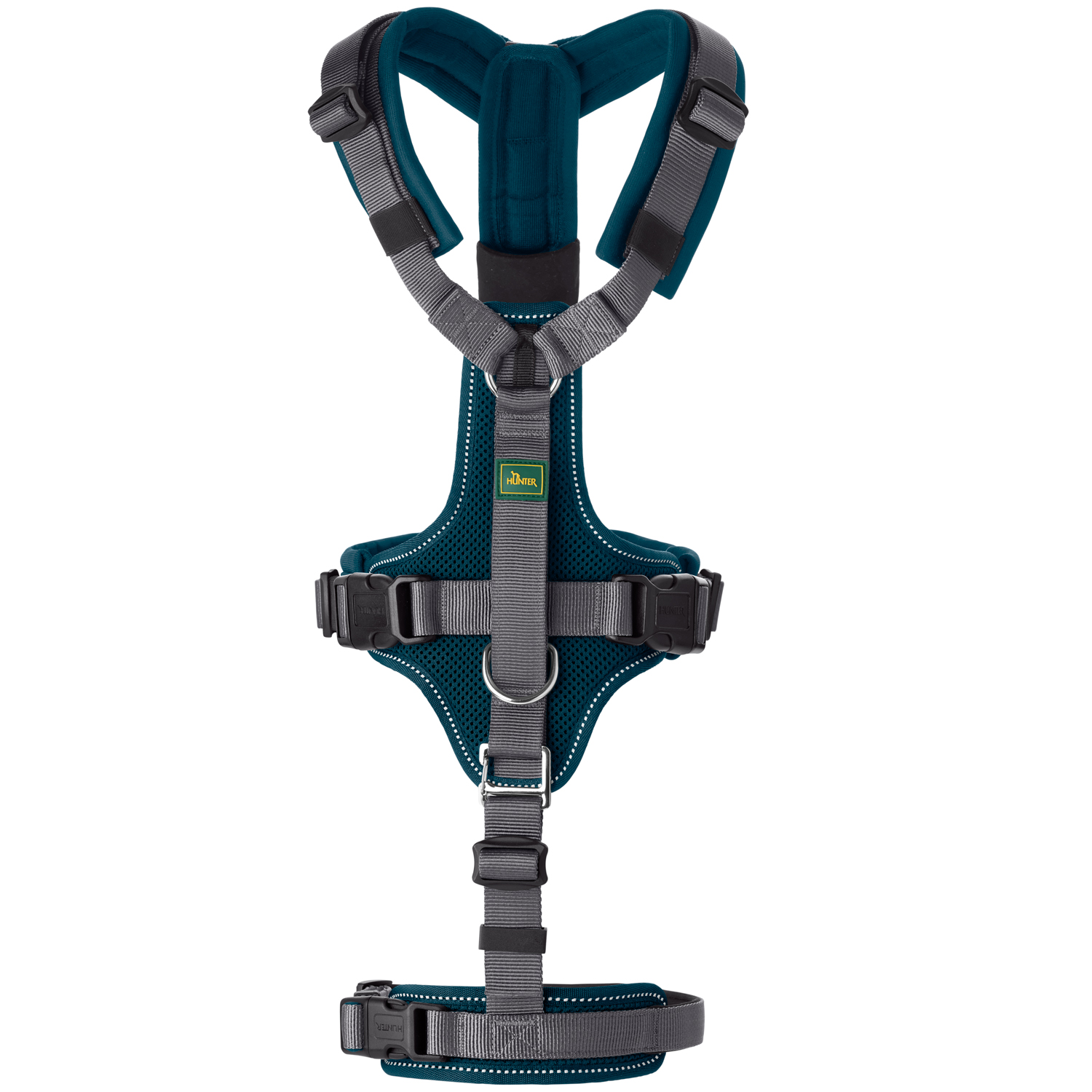 Hunter шлейка для собак Safety Maldon M (50-84 / 53-71 / 2,5 см) с ручкой, нейлон, сине-зеленый/серый СКИДКА 50%
