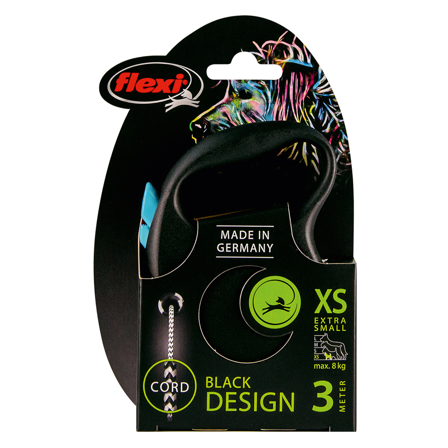 flexi рулетка Black Design XS (до 8 кг) 3 м трос черный/голубой