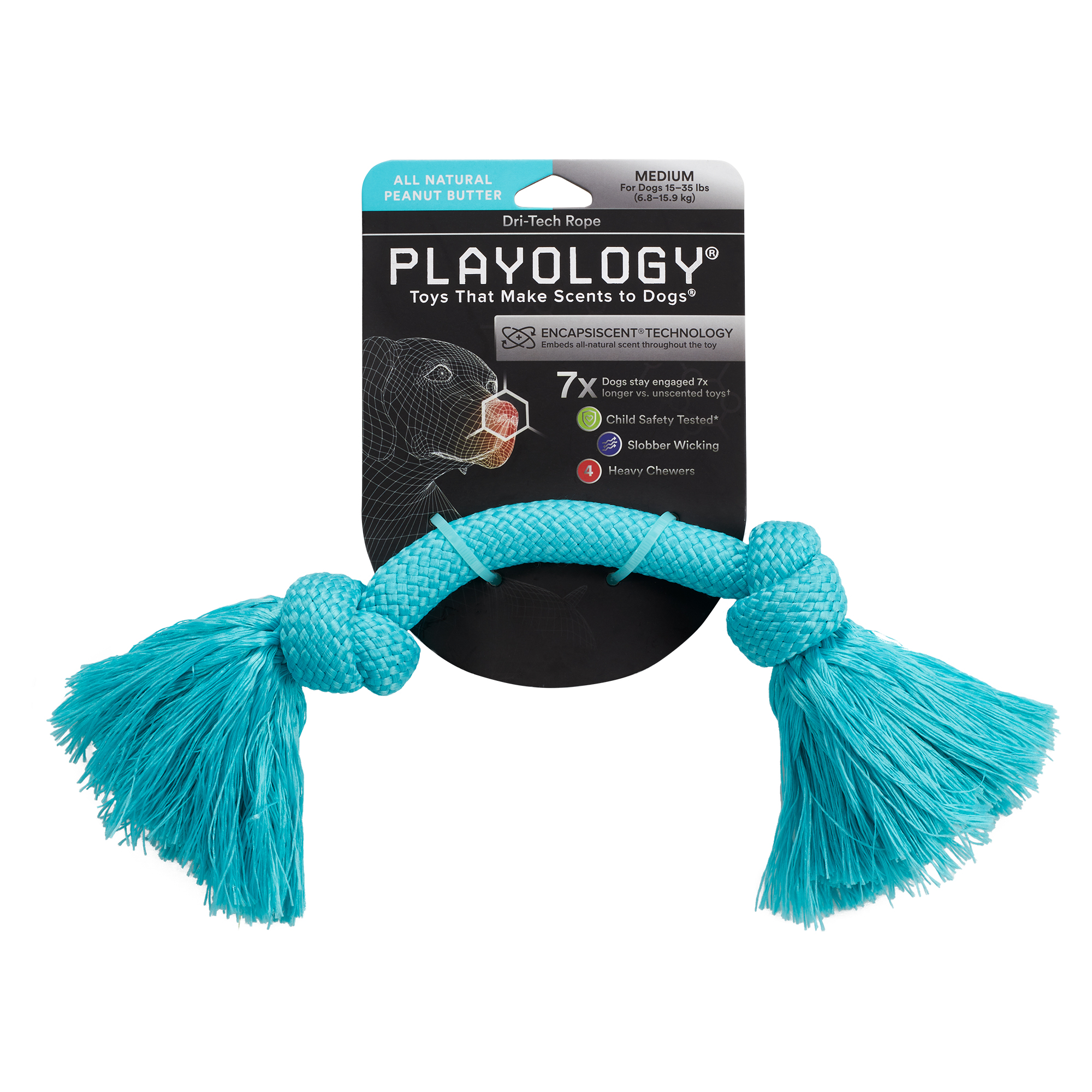 Playology жевательный канат DRI-TECH ROPE для собак средних пород с ароматом арахиса, средний, цвет голубой СКИДКА 50%