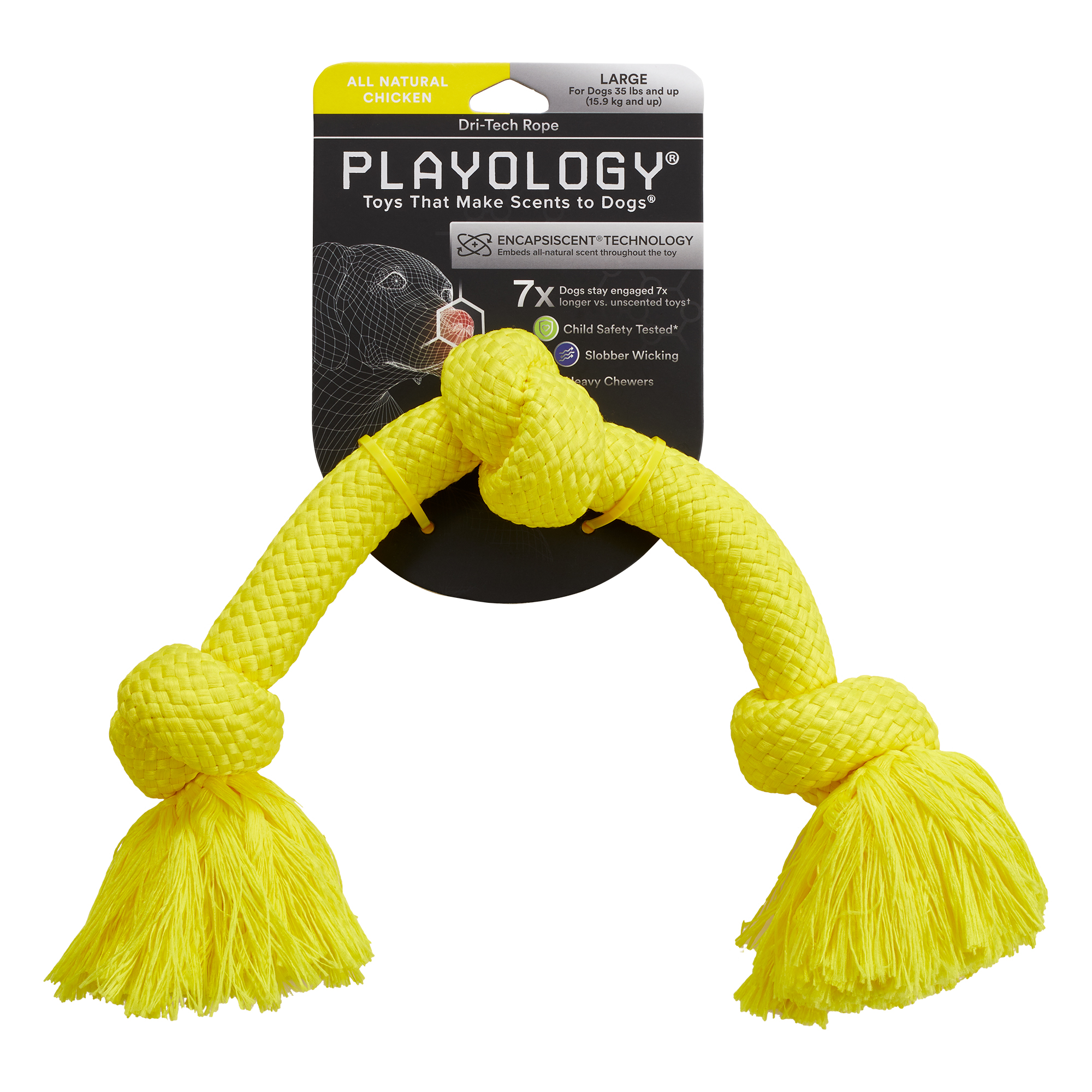 Playology жевательный канат DRI-TECH ROPE для собак средних и крупных пород с ароматом курицы, большой, цвет желтый СКИДКА 50%