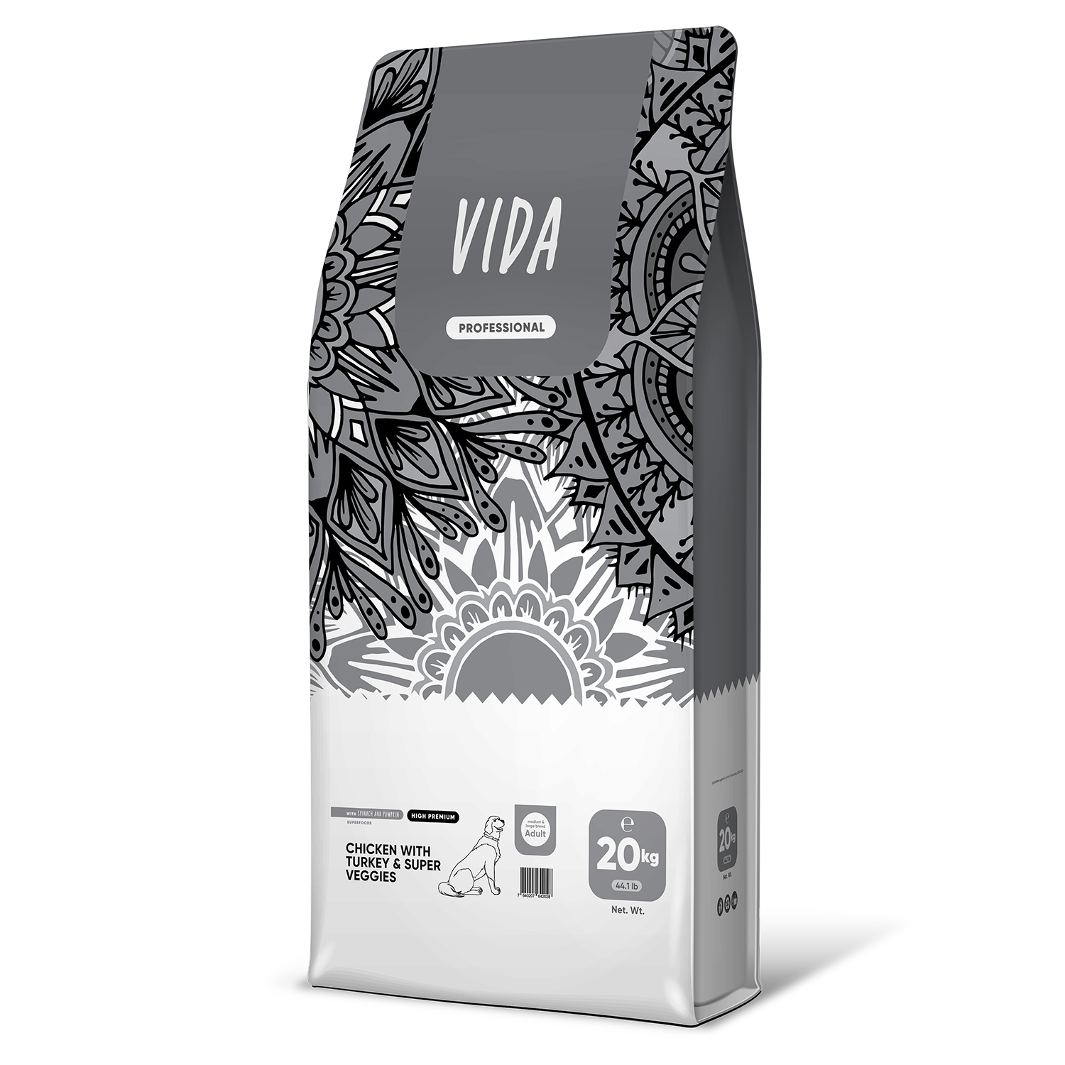Сухой корм VIDA PROFESSIONAL HIGH PREMIUM для взрослых собак средних и крупных пород из курицы с индейкой и овощами 20 кг