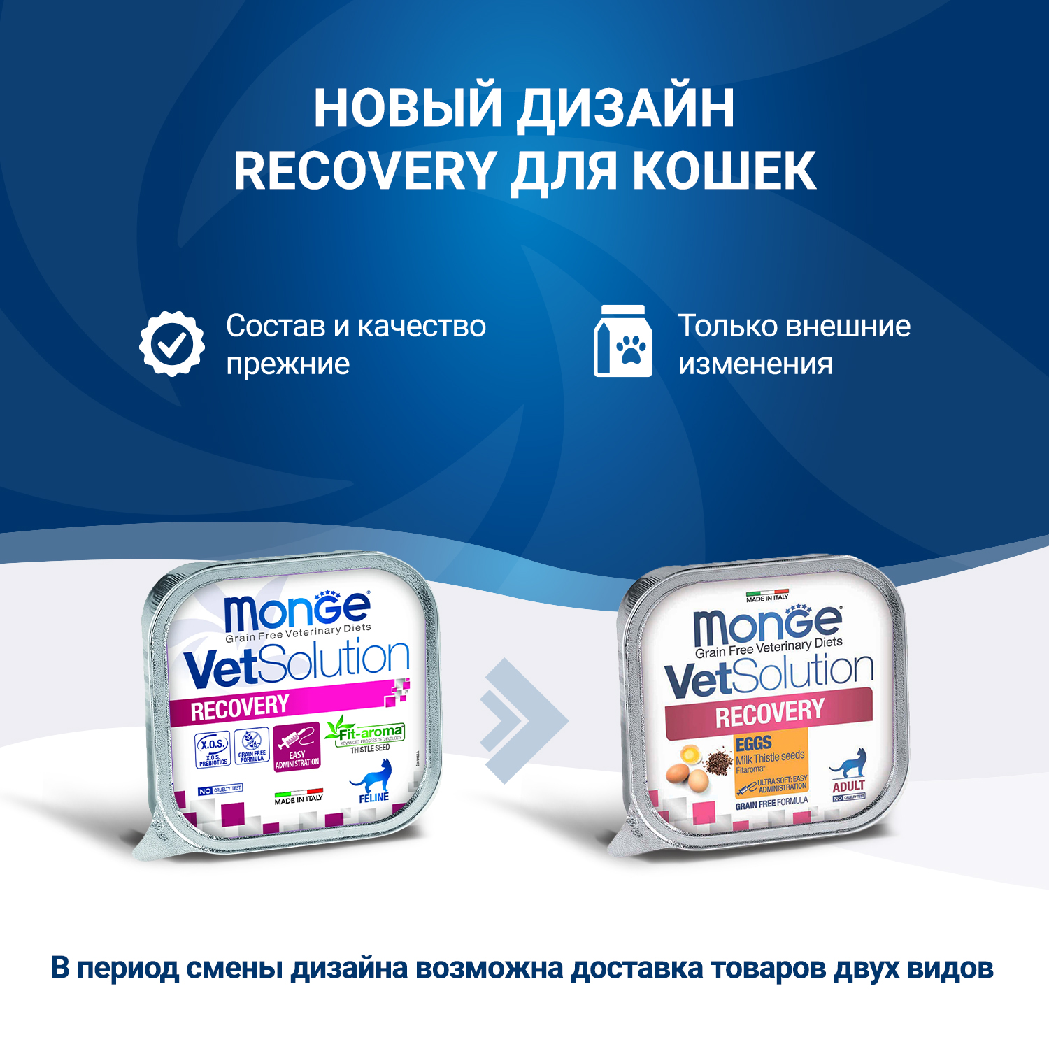 Диетический корм Monge VetSolution Cat Recovery Рекавери для кошек при восстановлении питания в период выздоровления 100 г