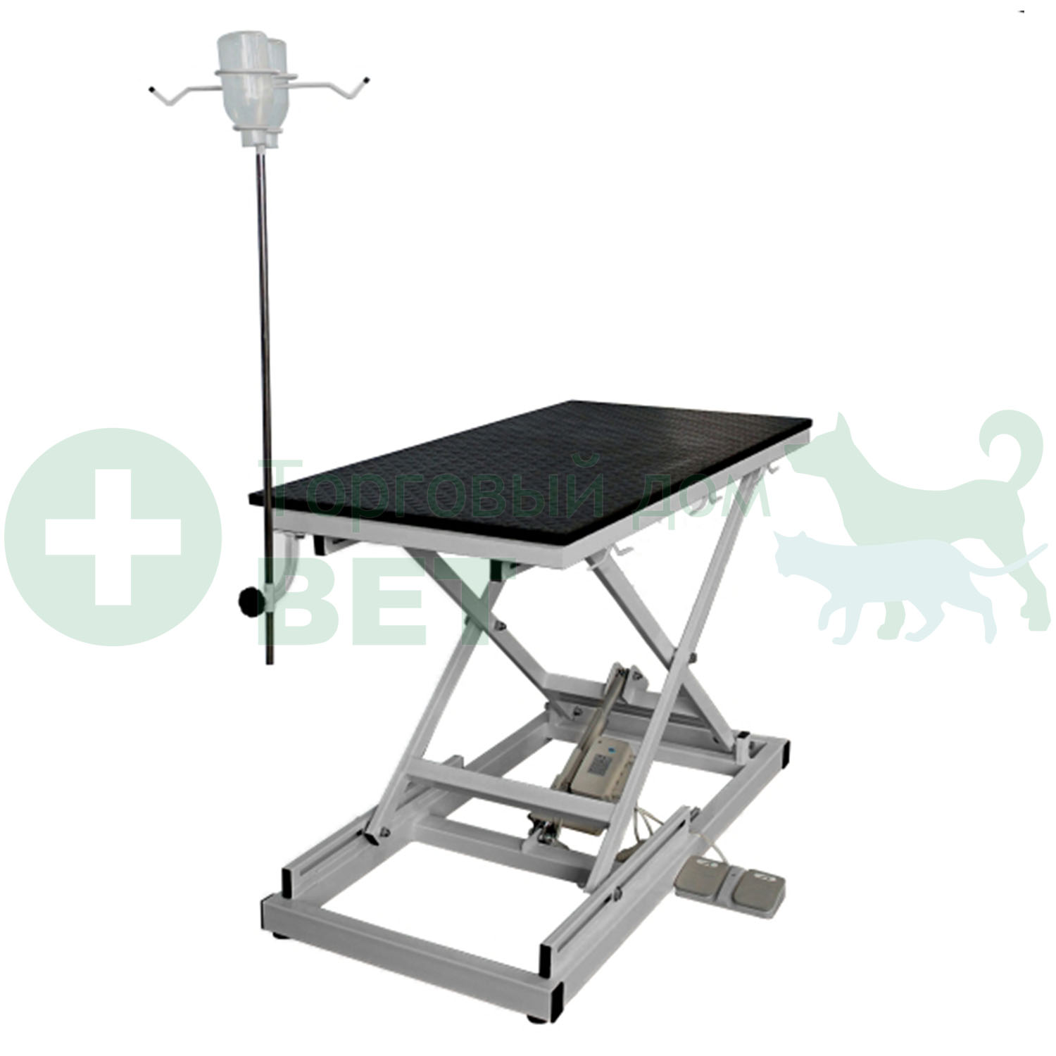 ТД ВЕТ  Стол VETBOT-72.1 без слива  со штативом, 1340х640х(330- 1050)h (каркас серый, пульт ножной)