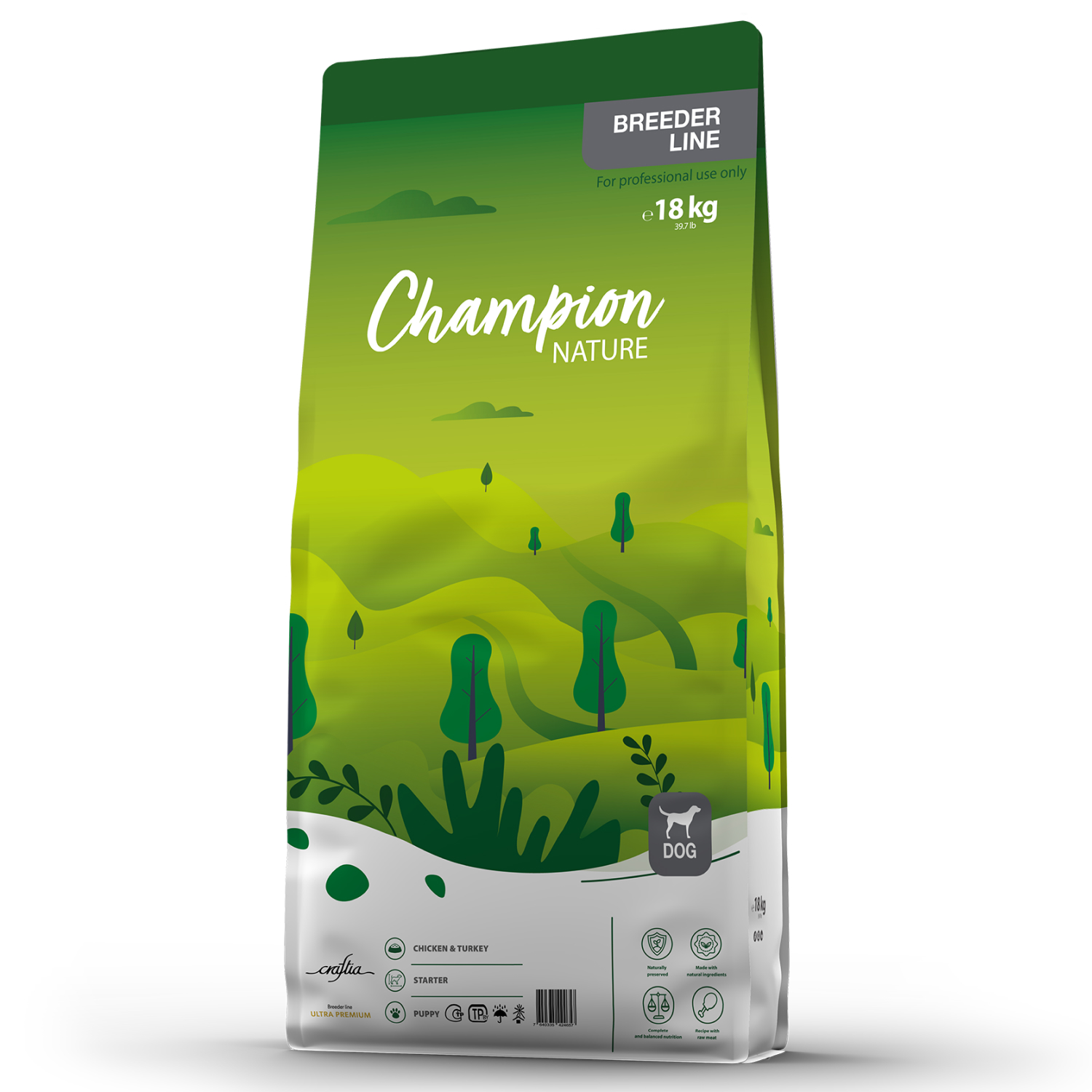 Сухой корм CRAFTIA CHAMPION NATURE ULTRA STARTER для щенков миниатюрных и мелких пород из курицы и индейки 18 кг