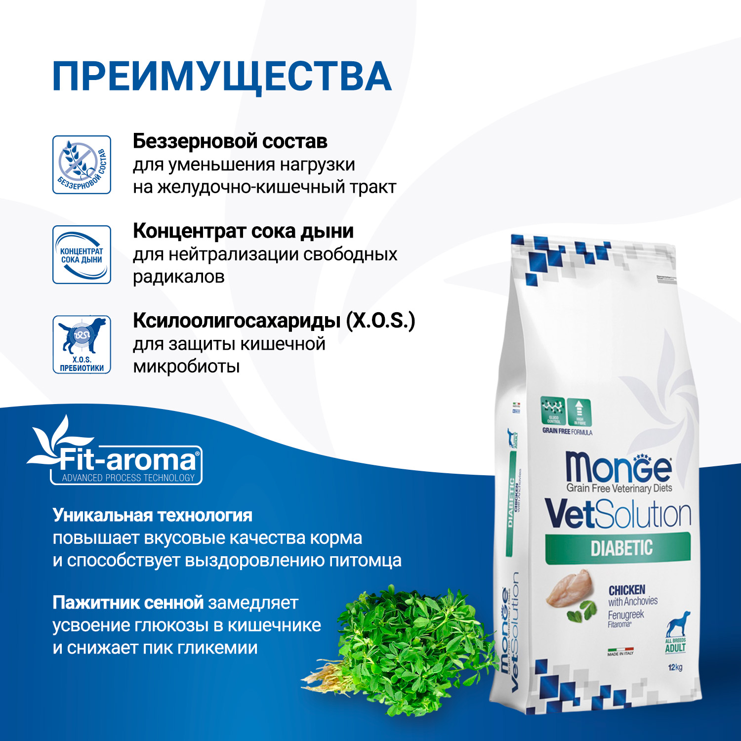 Диетический корм Monge VetSolution Dog Diabetic Диабетик для собак при сахарном диабете 12 кг