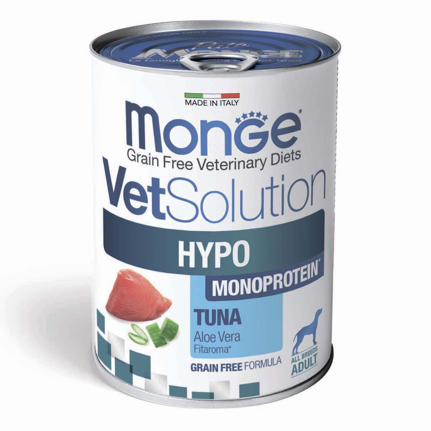 Диетический корм Monge VetSolution Dog Hypo Monoprotein TUNA Гипо монопротеин с тунцом для собак для снижения реакции пищевой непереносимости 400 г