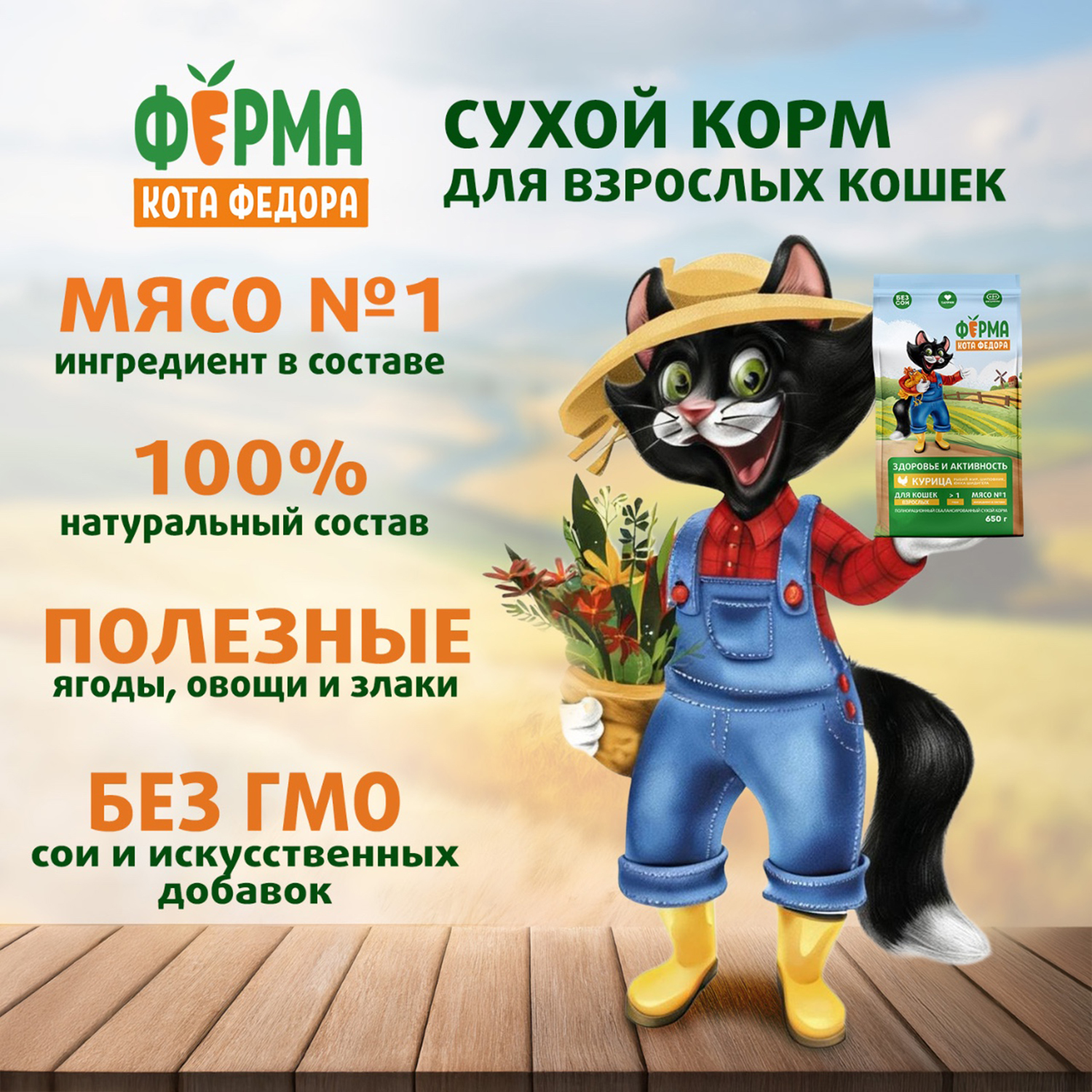 Сухой корм Ферма кота Федора для взрослых кошек с курицей 650 г