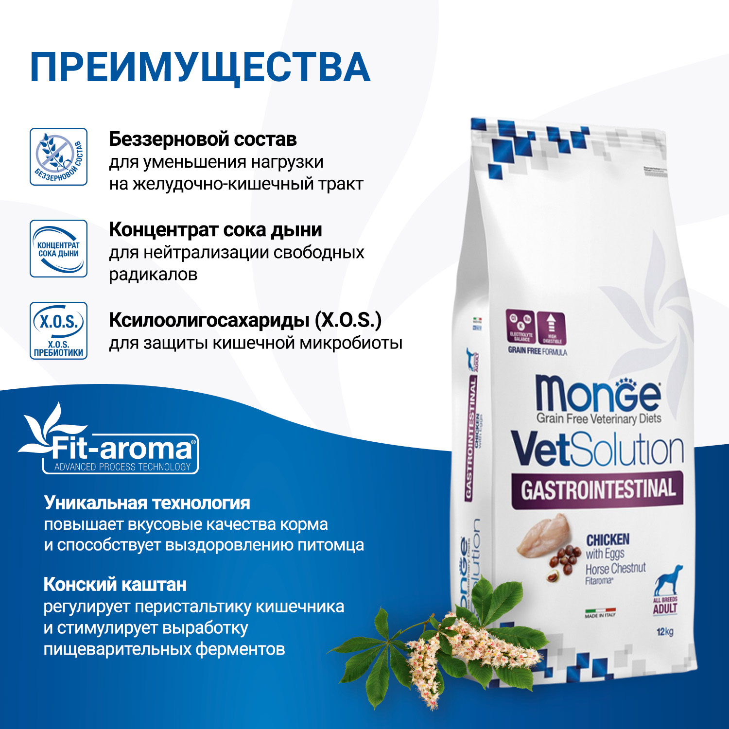 Диетический корм Monge VetSolution Dog Gastrointestinal Гастроинтестинал для собак при заболеваниях ЖКТ 12 кг