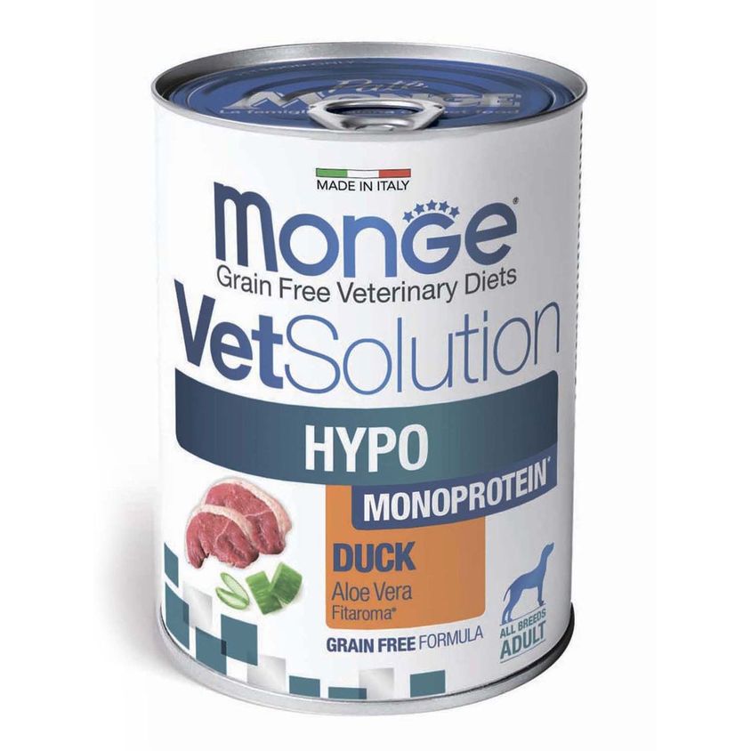 Диетический корм Monge VetSolution Dog Hypo Monoprotein DUCK Гипо монопротеин с уткой для собак для снижения реакции пищевой непереносимости 400 г