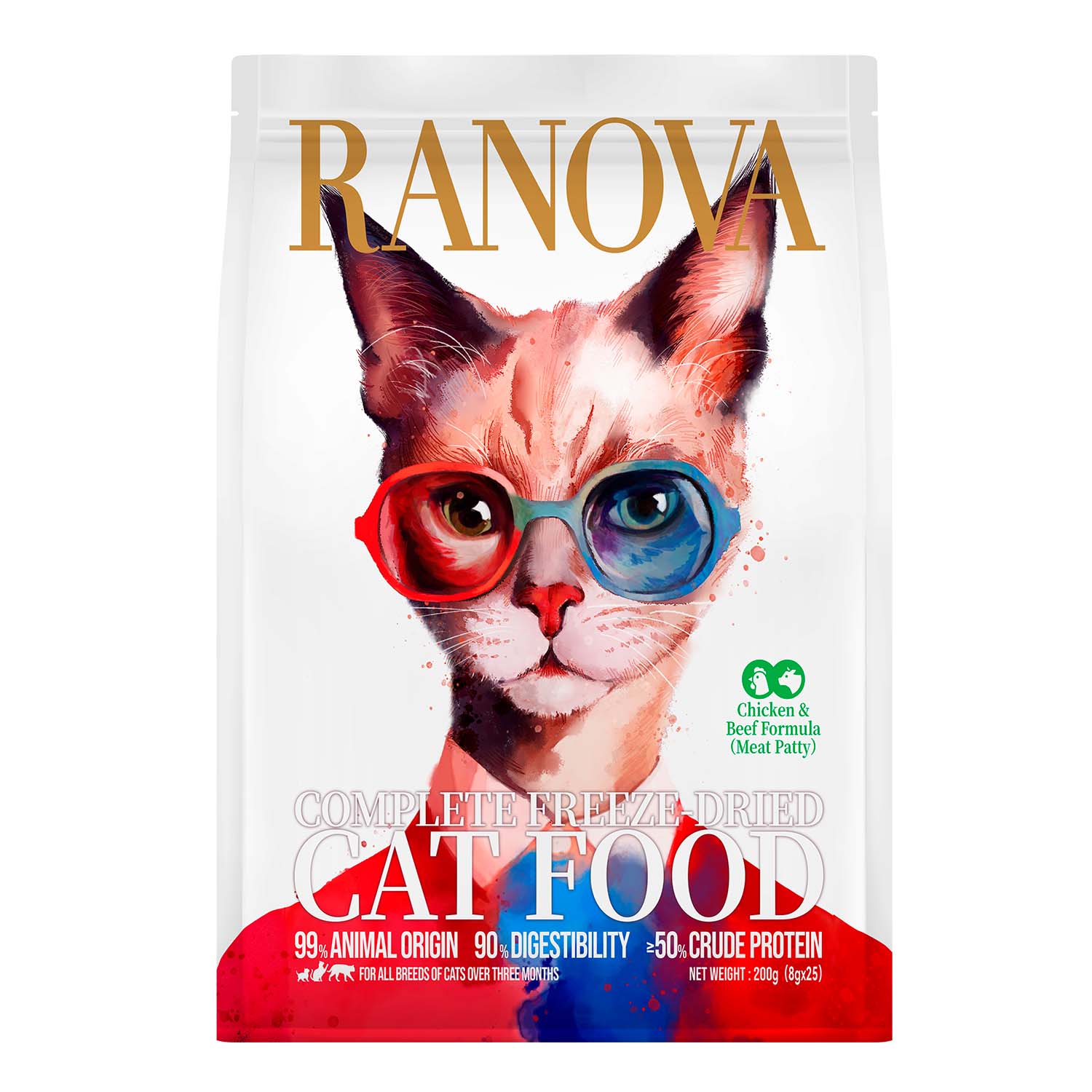 Полнорационный сухой (сублимированный) корм Ranova для кошек с курицей и говядиной, 200 г