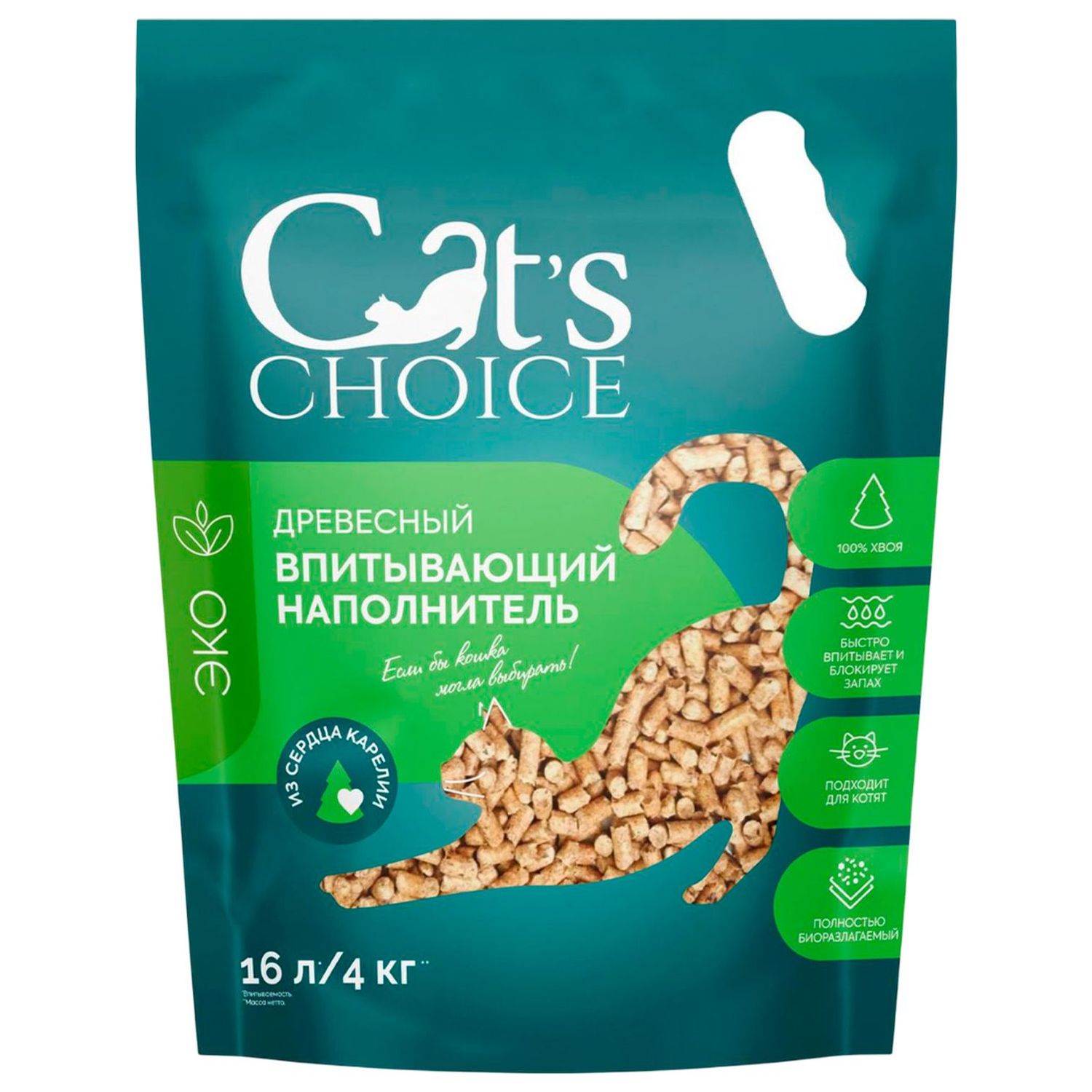 Древесный впитывающий наполнитель Cat's choice 16 л/4 кг
