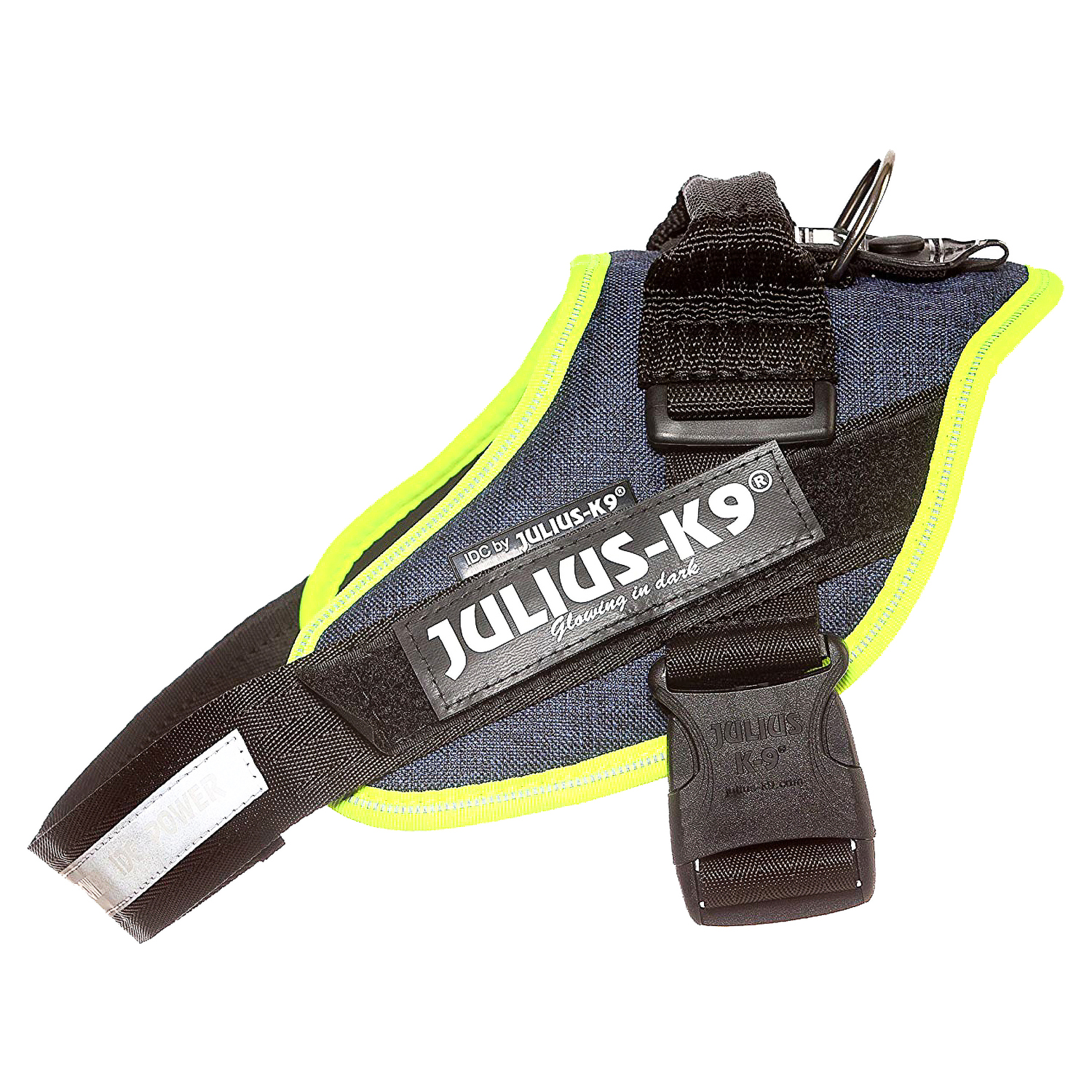 JULIUS-K9 шлейка для собак IDC®-Powerharness 1 (63-85см/ 23-30кг), джинса-зеленый неон СКИДКА 40%