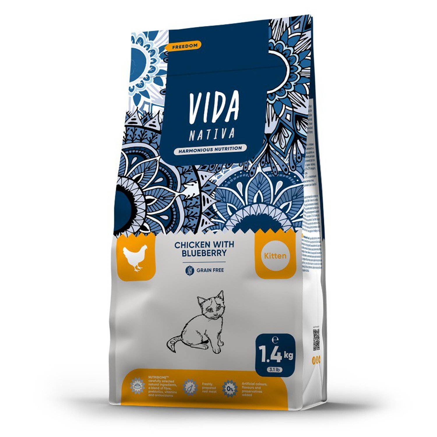 Сухой корм VIDA NATIVA для котят из курицы с черникой 1,4 кг