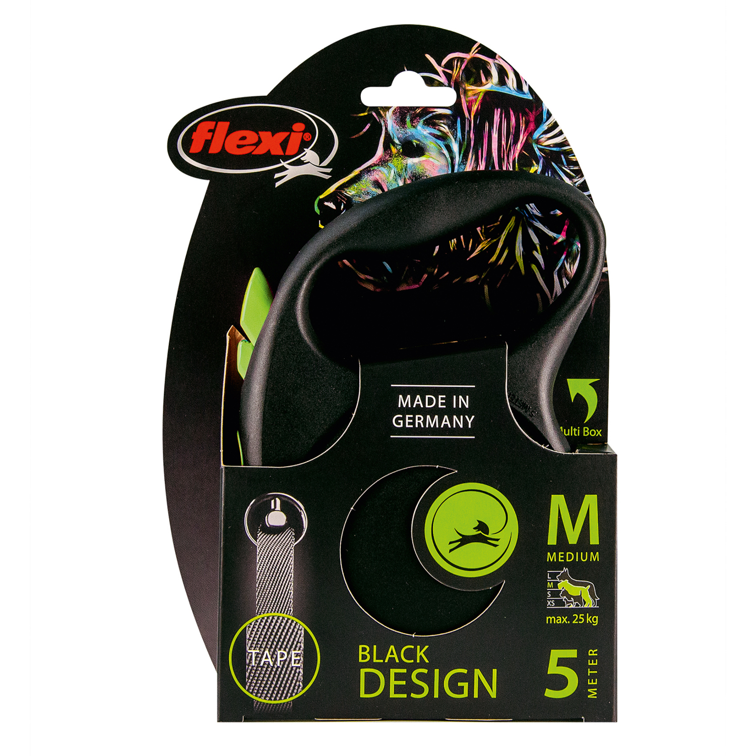 flexi рулетка Black Design M (до 25 кг) 5 м лента черный/зеленый