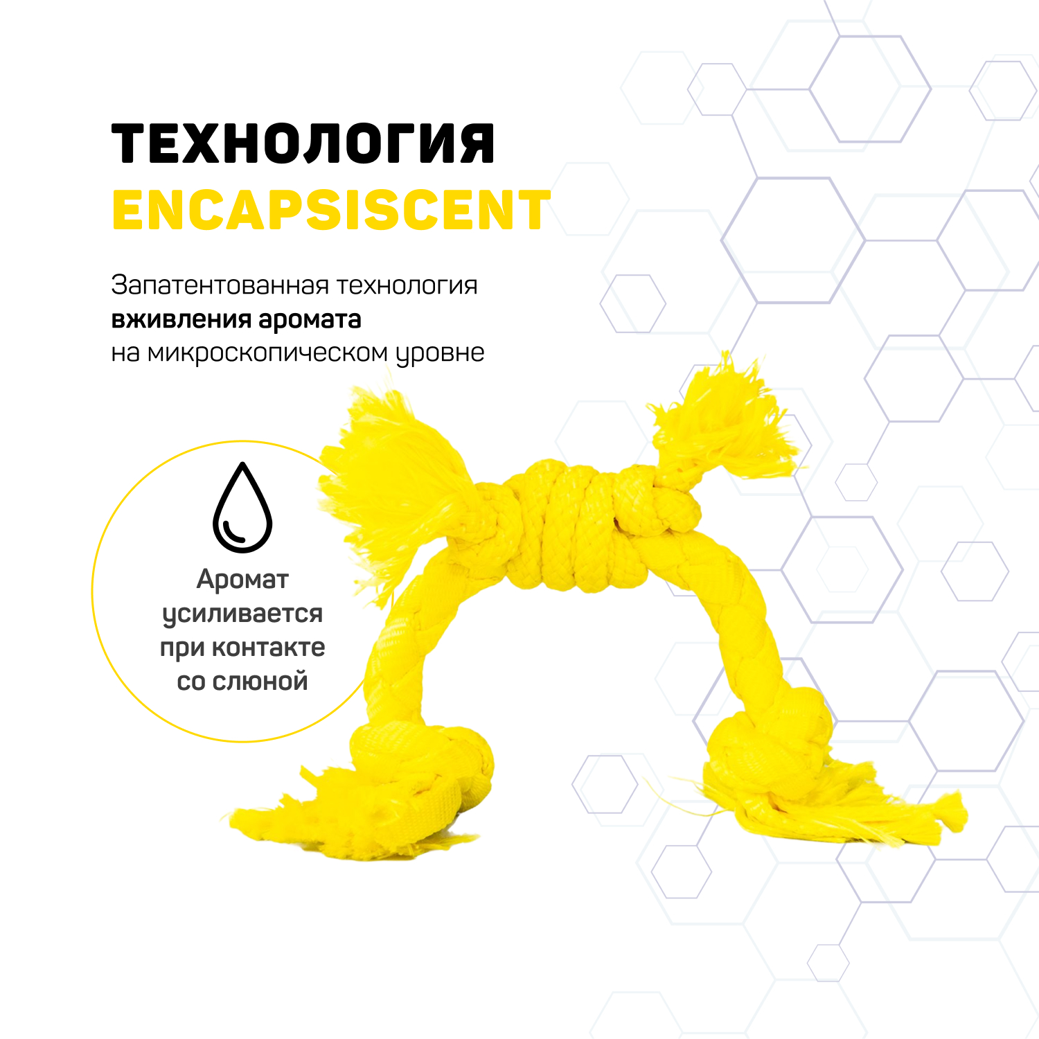 Playology сенсорный канат PUPPY SENSORY ROPE для щенков мелких и средних пород 8-16 недель с ароматом курицы, цвет желтый СКИДКА 50%