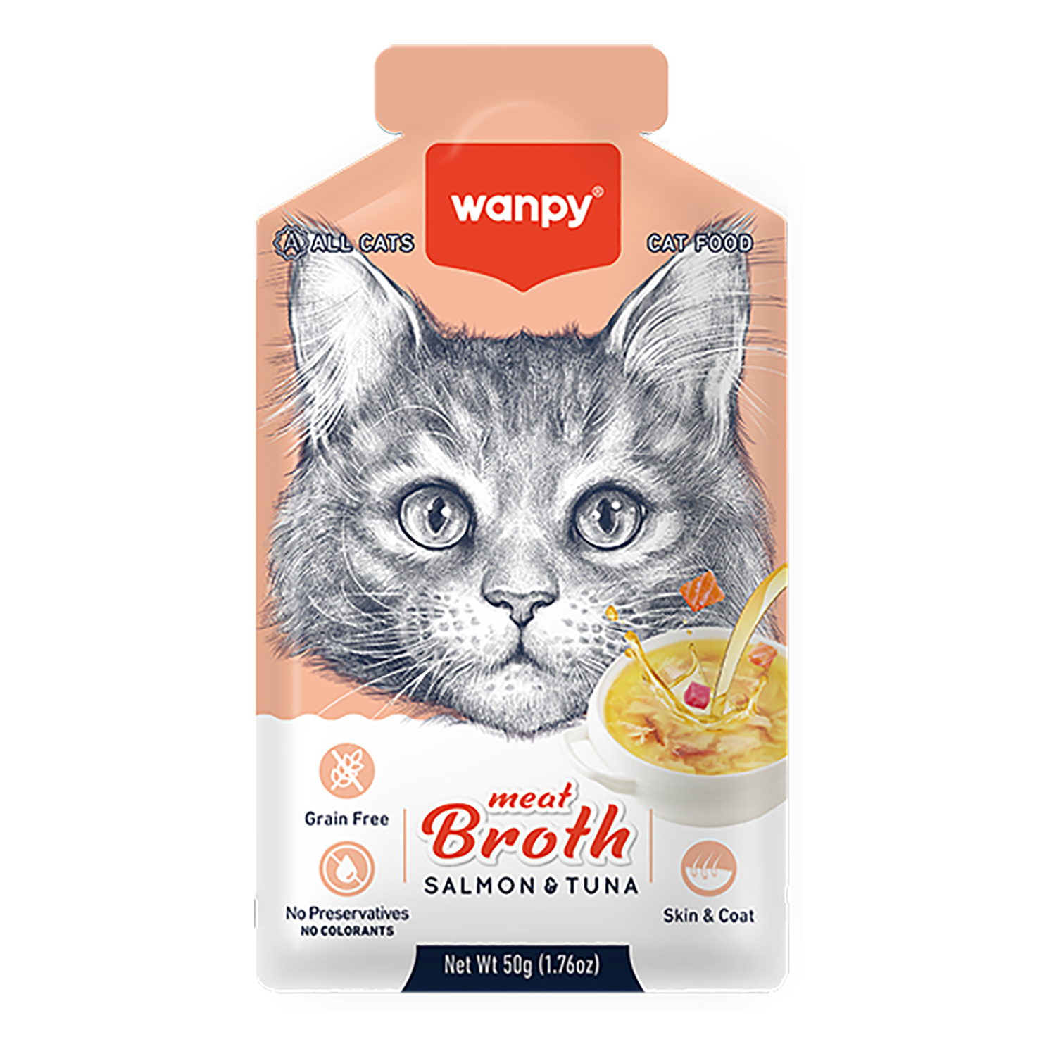 Wanpy Cat Пауч для кошек "Бульон" с лососем и тунцом 50 г