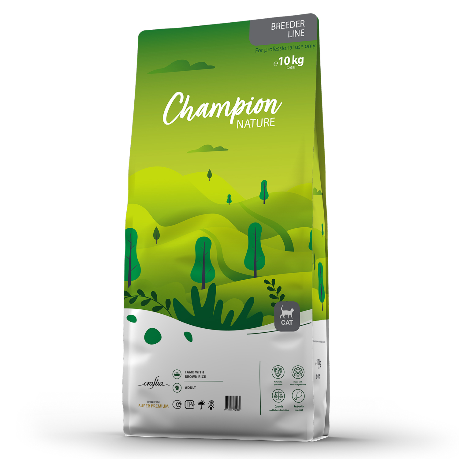 Сухой корм CRAFTIA CHAMPION NATURE SUPER для взрослых кошек из ягненка с бурым рисом 10 кг