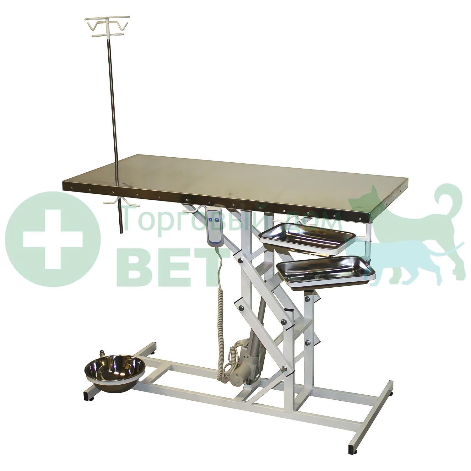 ТД ВЕТ Стол ветеринарный универсальный СВУ-10 с электроприводом, 1300x600x(760-990)h, каркас белый, пульт ножной