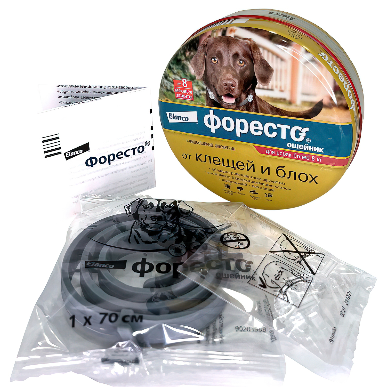 Bayer Форесто ошейник от клещей и блох для собак более 8 кг, 70 см