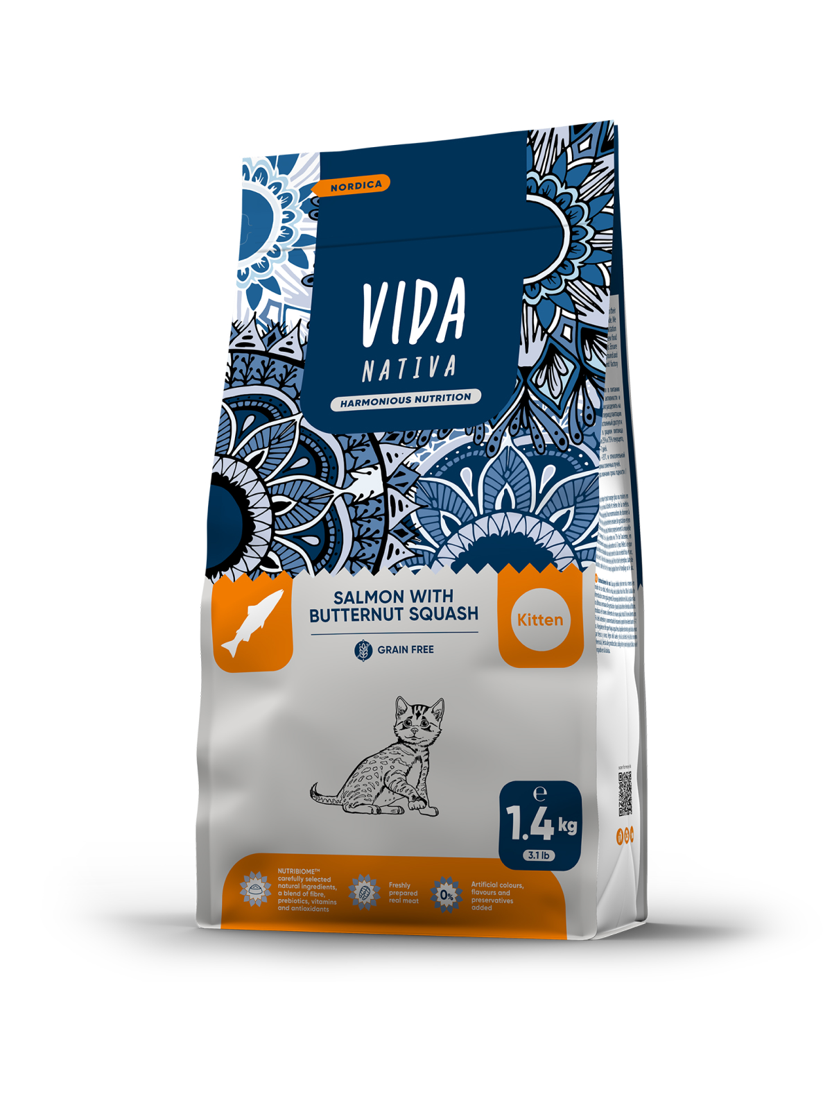 Сухой корм VIDA NATIVA для котят из лосося с мускатной тыквой 1,4 кг