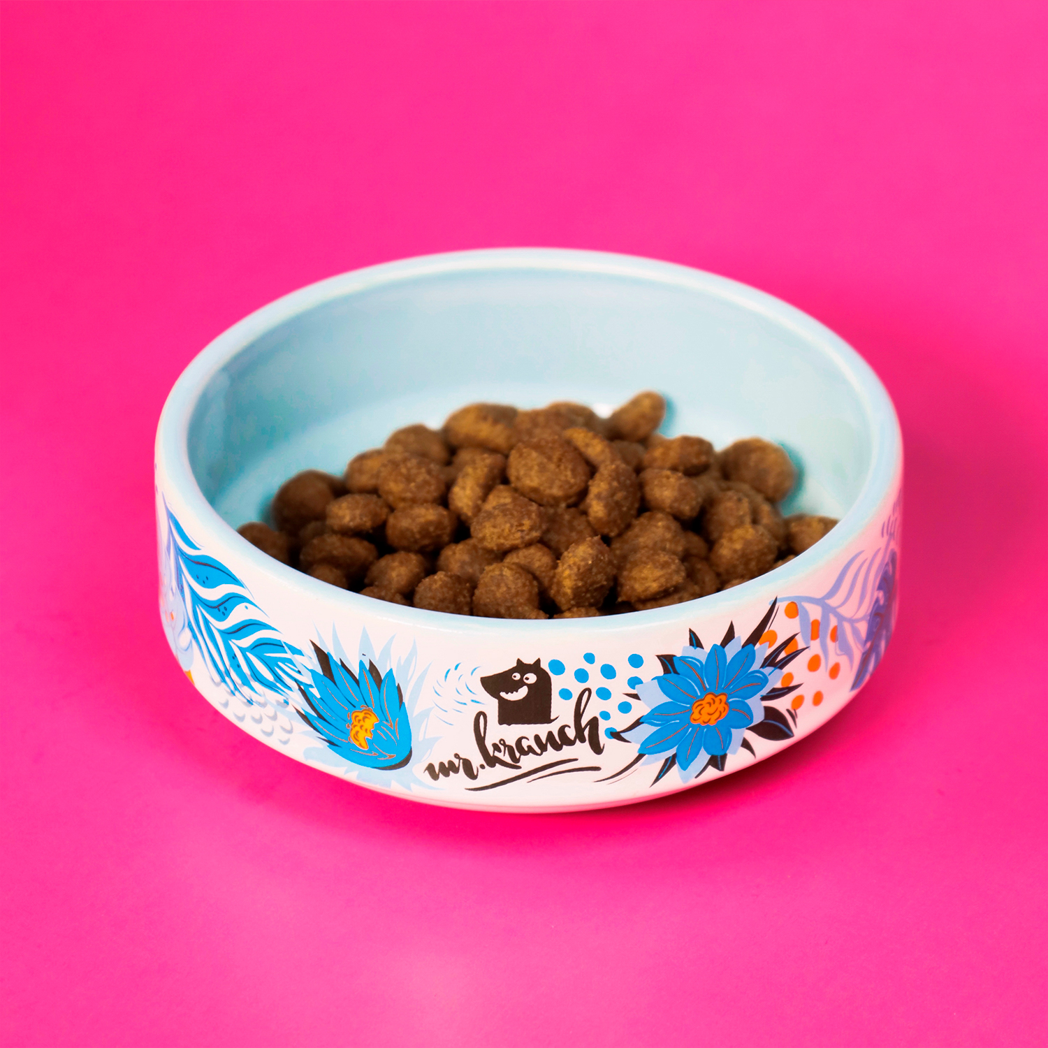 Миска Mr.Kranch для собак и кошек из фарфора Тропики 350мл голубая