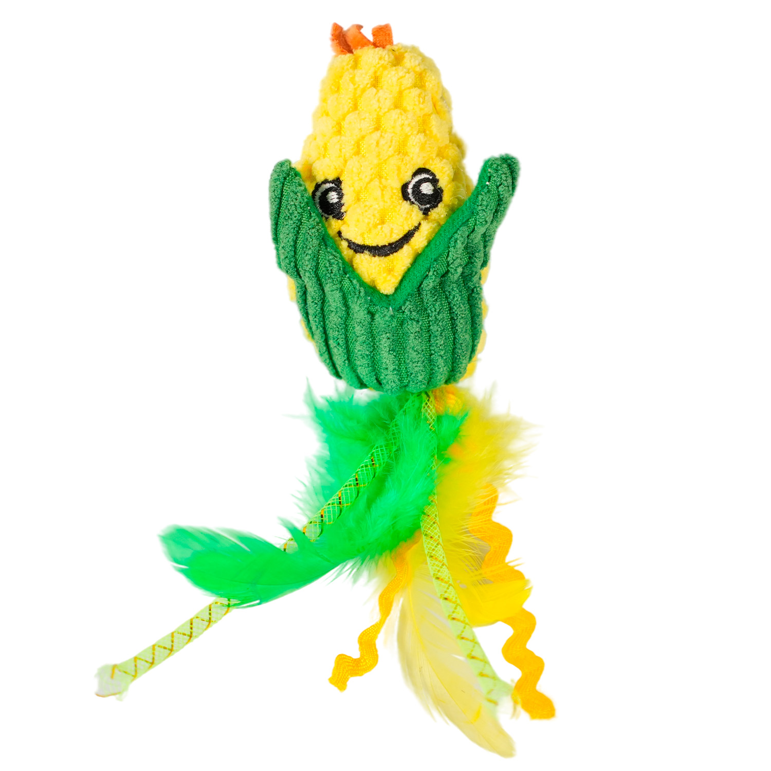 Игрушка Mr.Kranch для кошек Кукурузка и Мышка плюшевая с кошачьей мятой и перышками 19 см желтая