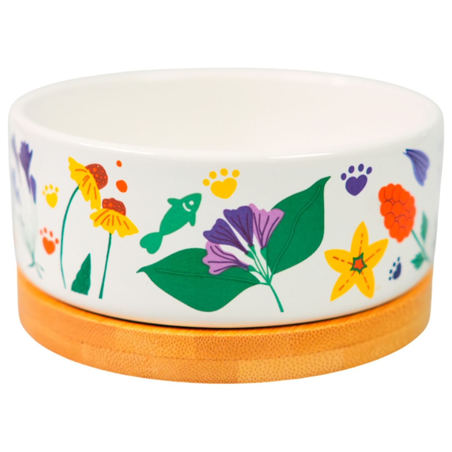 Миска Mr.Kranch Bamboo 340 мл Цветы Прованса керамическая на бамбуковой подставке васильковая СКИДКА 30%