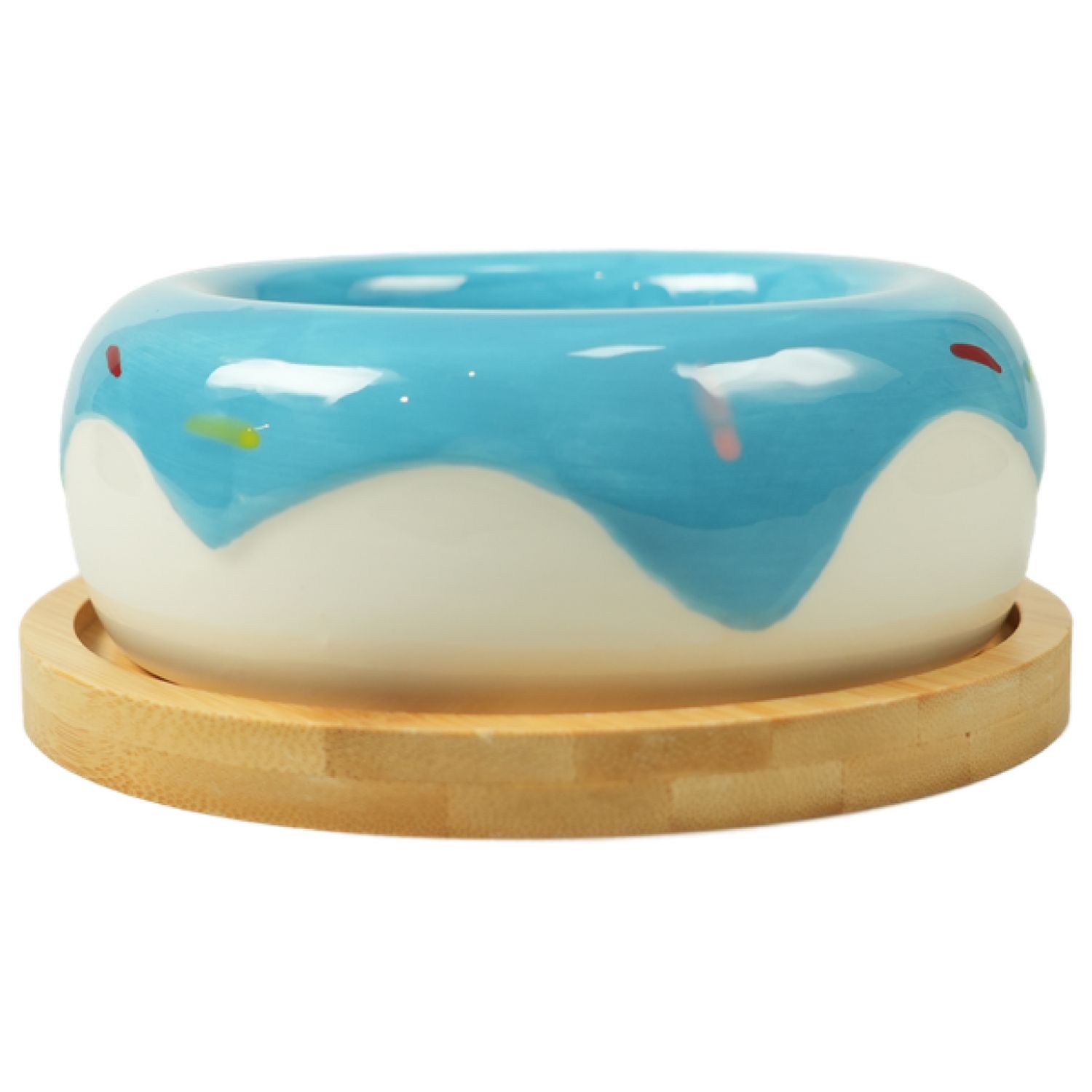 Миска Mr.Kranch Bamboo Пончик керамическая голубая на бамбуковой подставке 250 мл