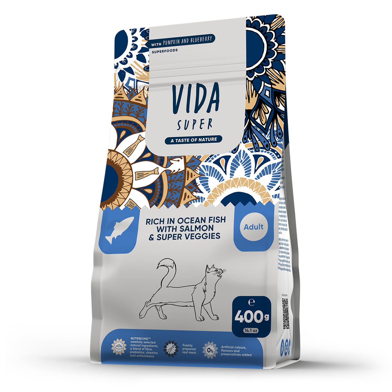 Сухой корм VIDA SUPER для взрослых кошек с лососем и овощами 400 г